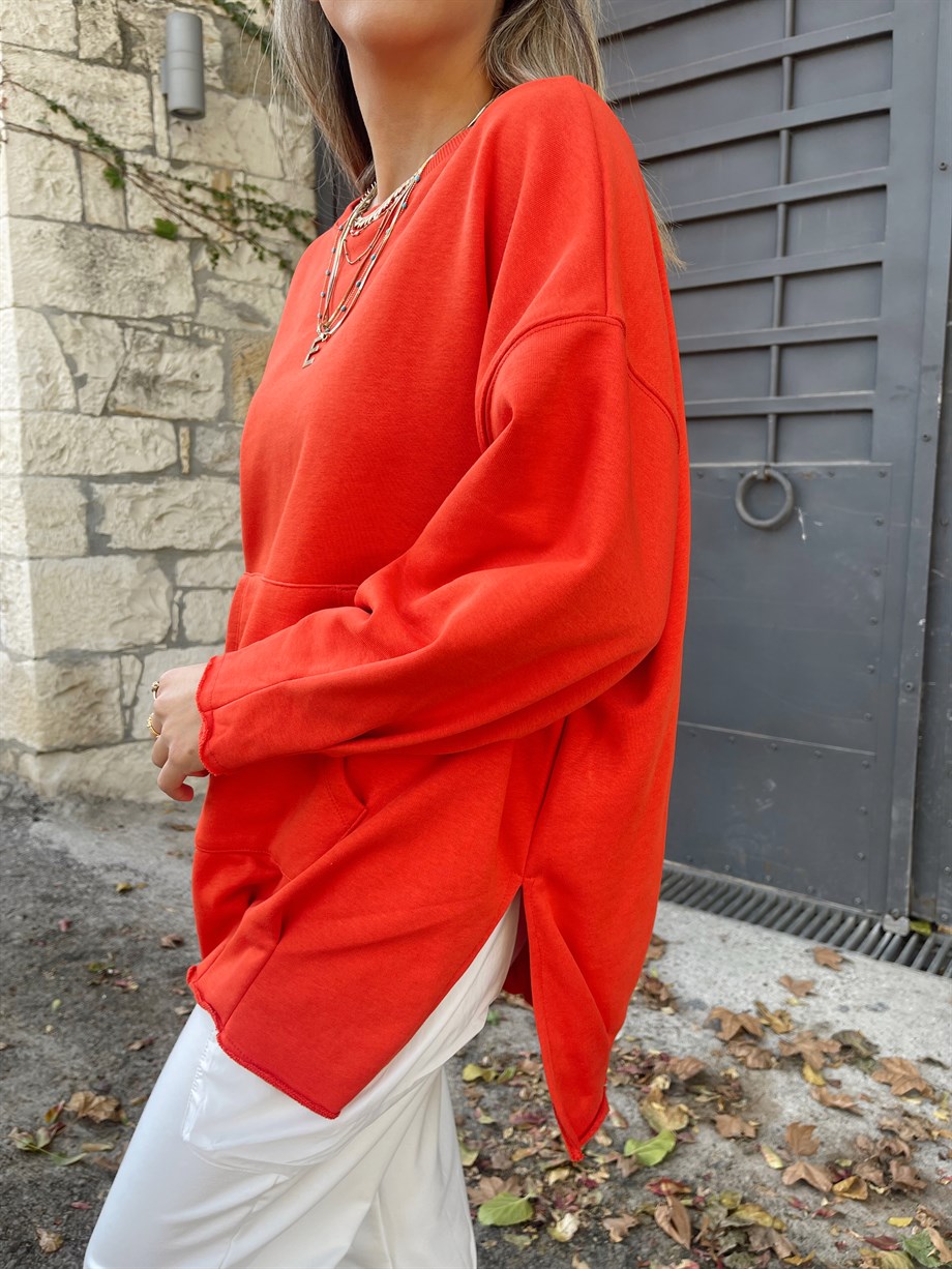 Kırmızı Cepli Sweatshirt