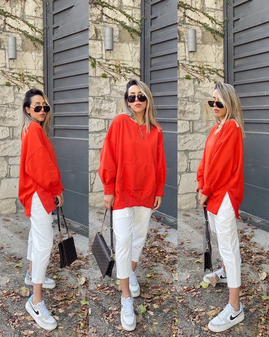 Kırmızı Cepli Sweatshirt