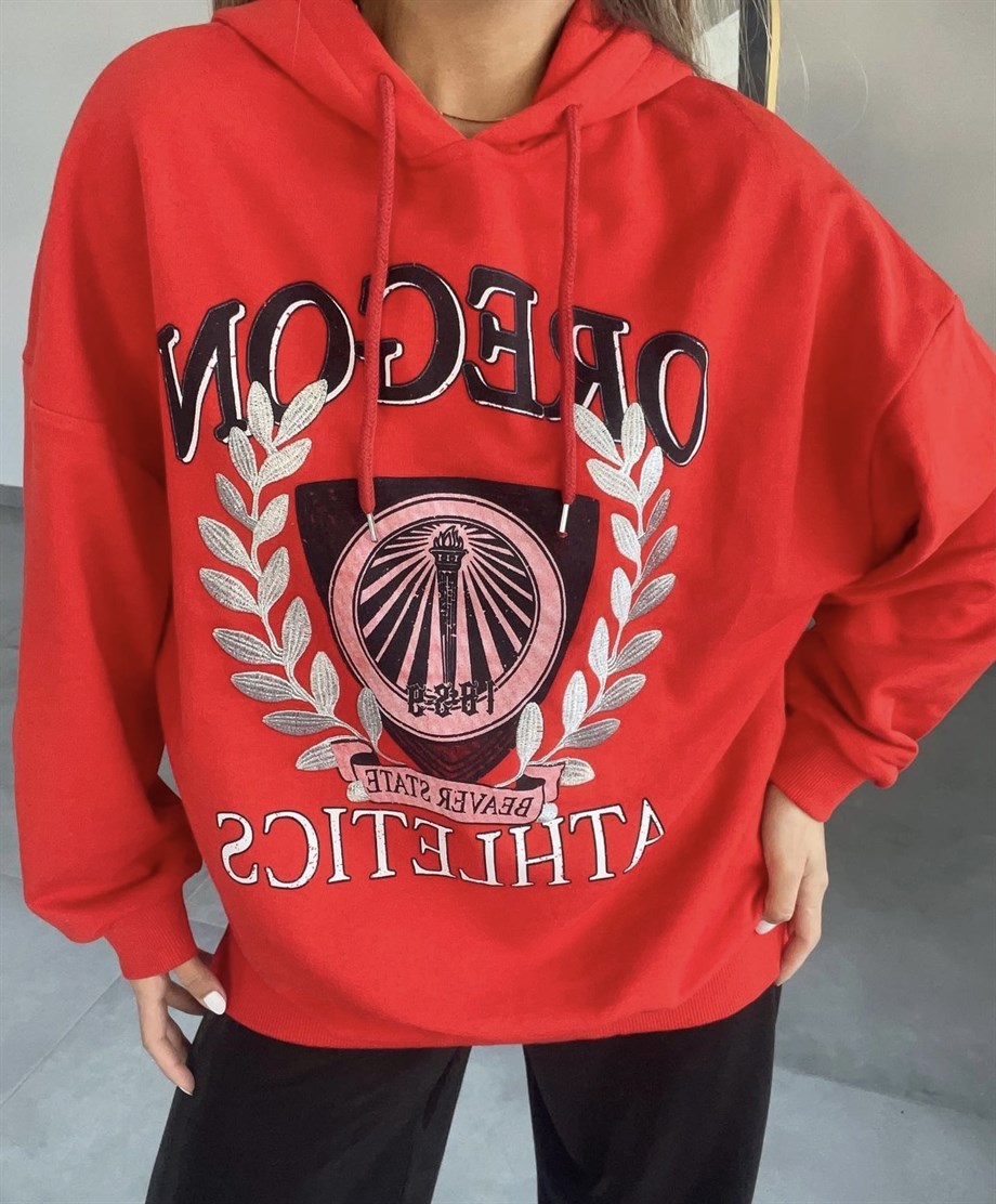 Kırmızı Nakışlı Sweat