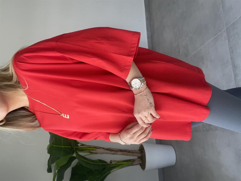 Kırmızı Oversize Düşük Omuzlu Tişört