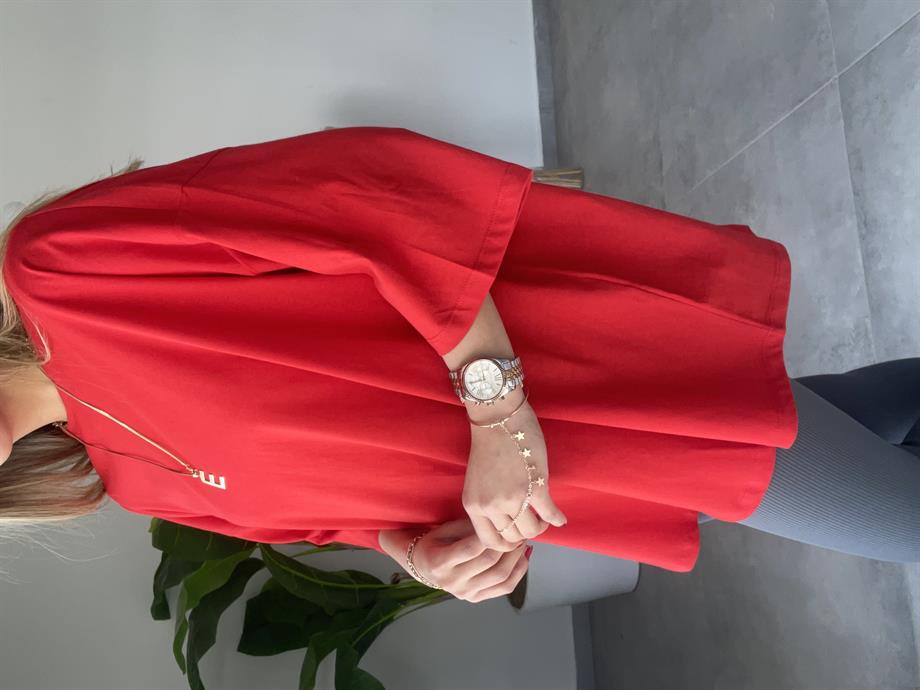 Kırmızı Oversize Düşük Omuzlu Tişört