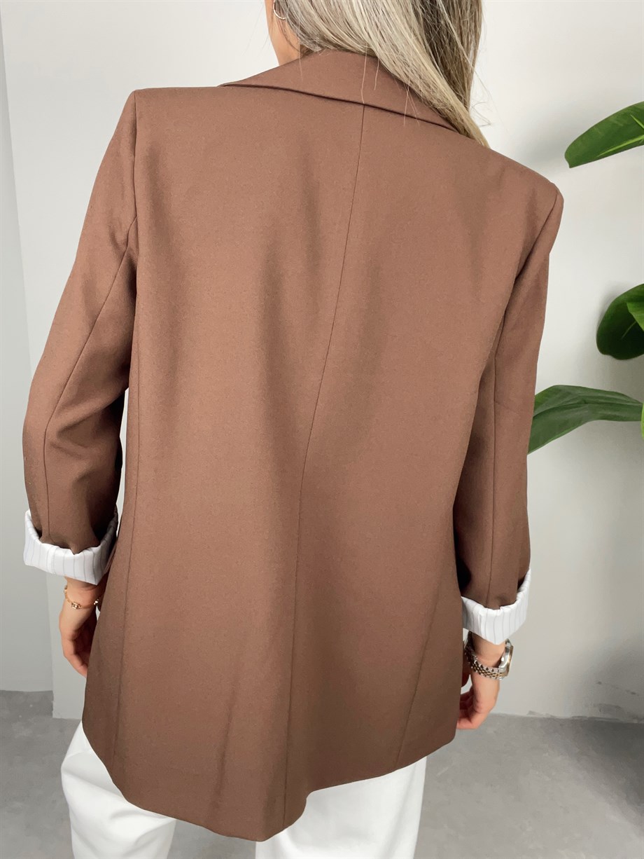 Kolu Katlamalı Kahve Blazer Ceket