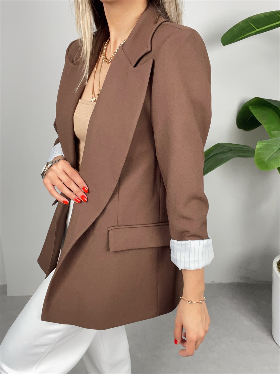 Kolu Katlamalı Kahve Blazer Ceket