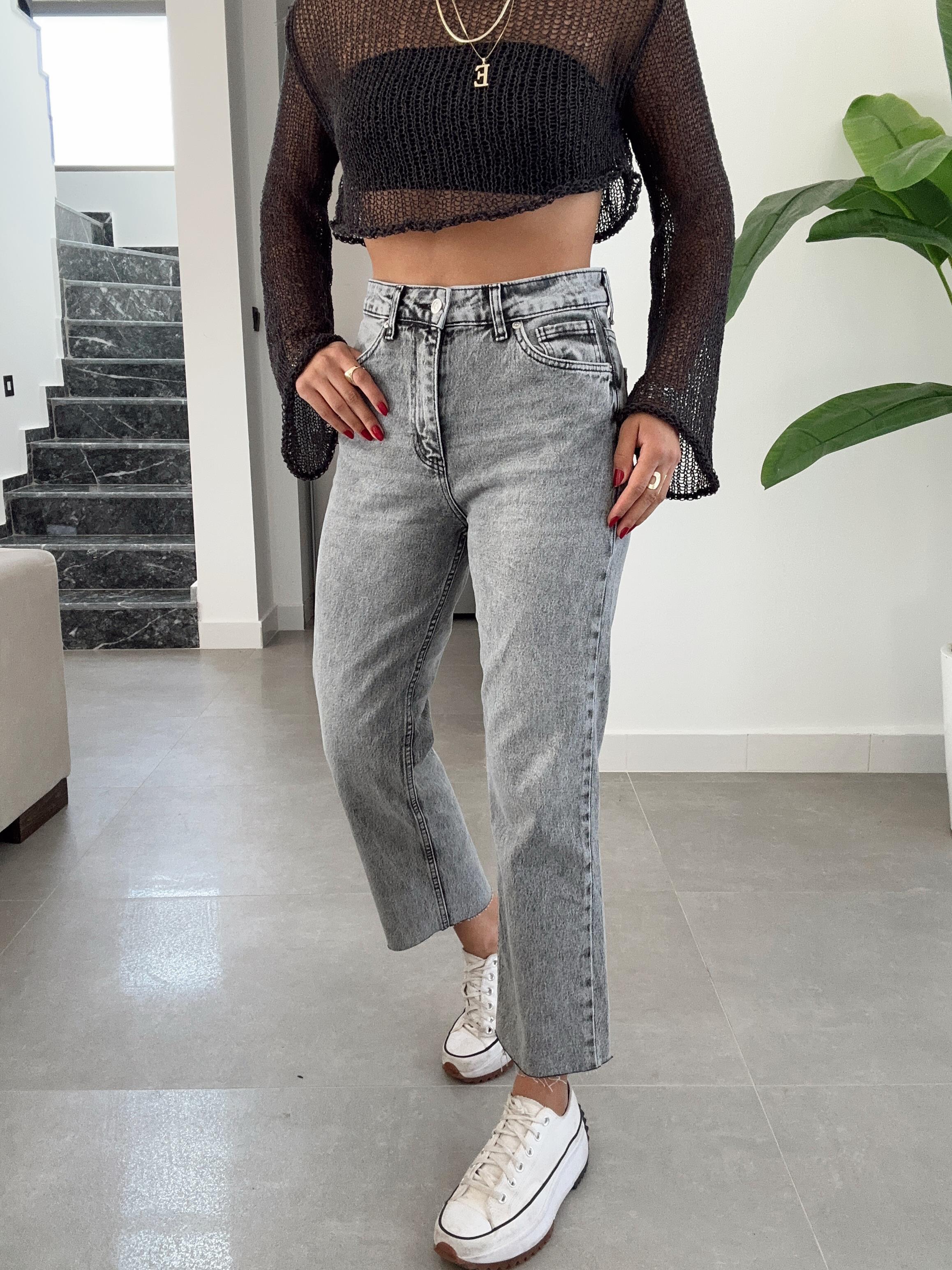 Açık Gri Boyfit Kesikpaça Pantolon