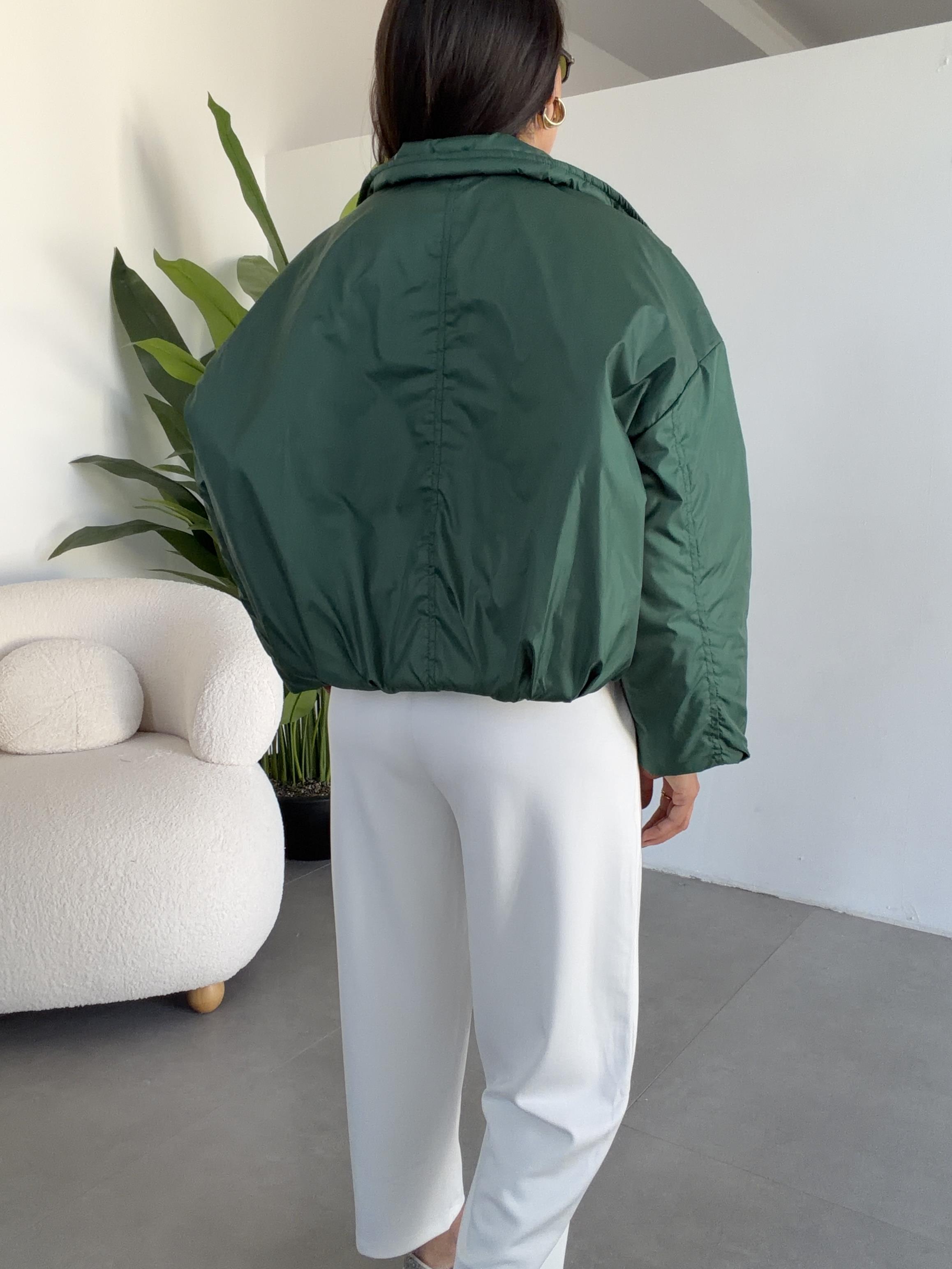 Koyu Yeşil Kapitone Astarlı Bomber Mont