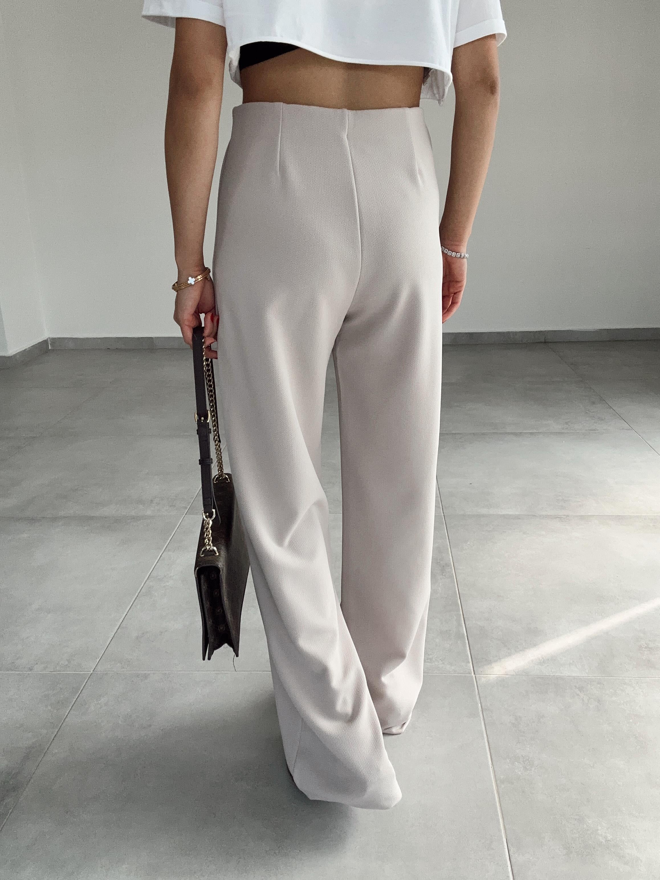 Krep Kemersiz Bej Palazzo Pantolon