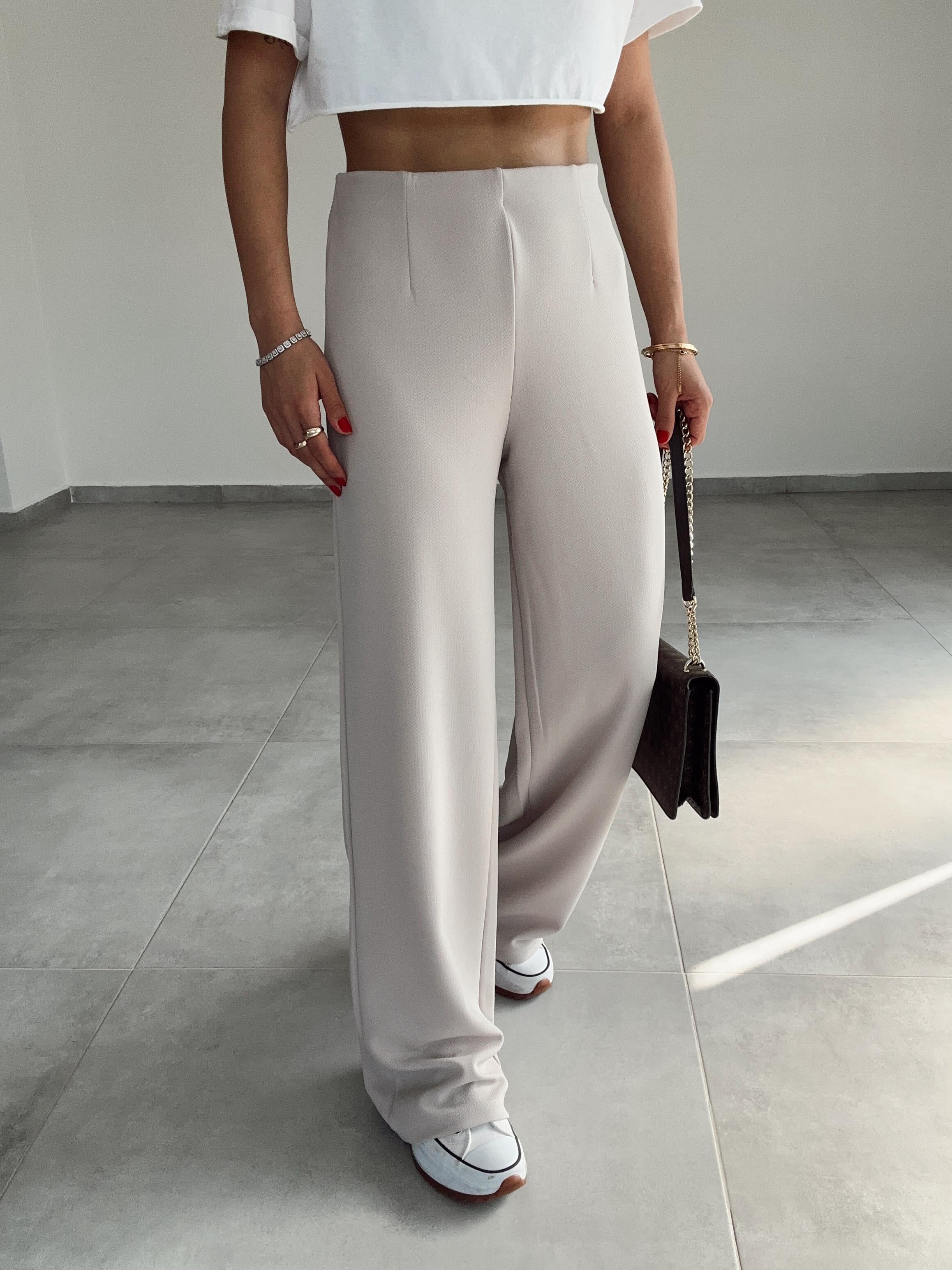 Krep Kemersiz Bej Palazzo Pantolon