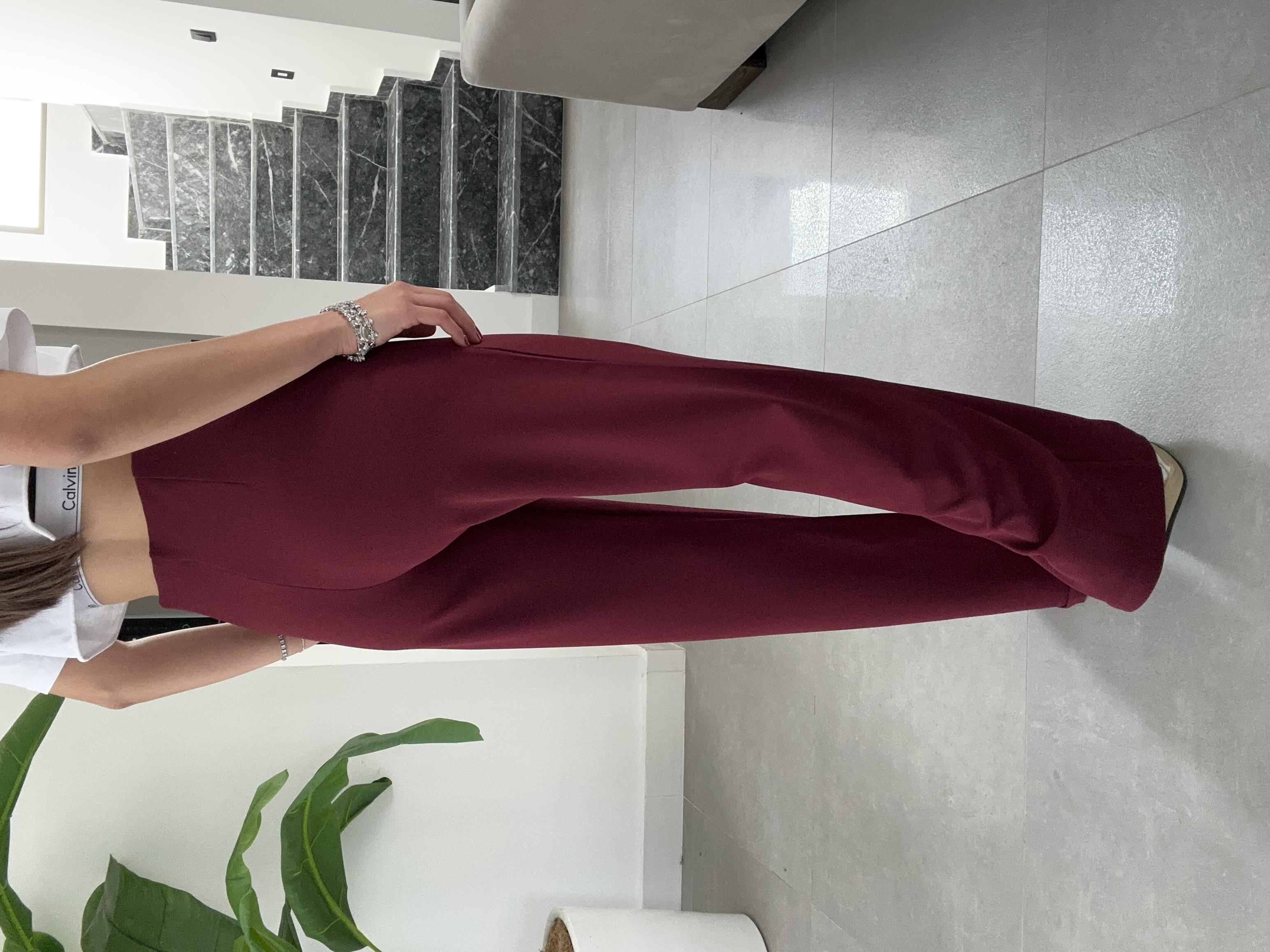 Krep Kemersiz Palazzo Bordo Pantolon