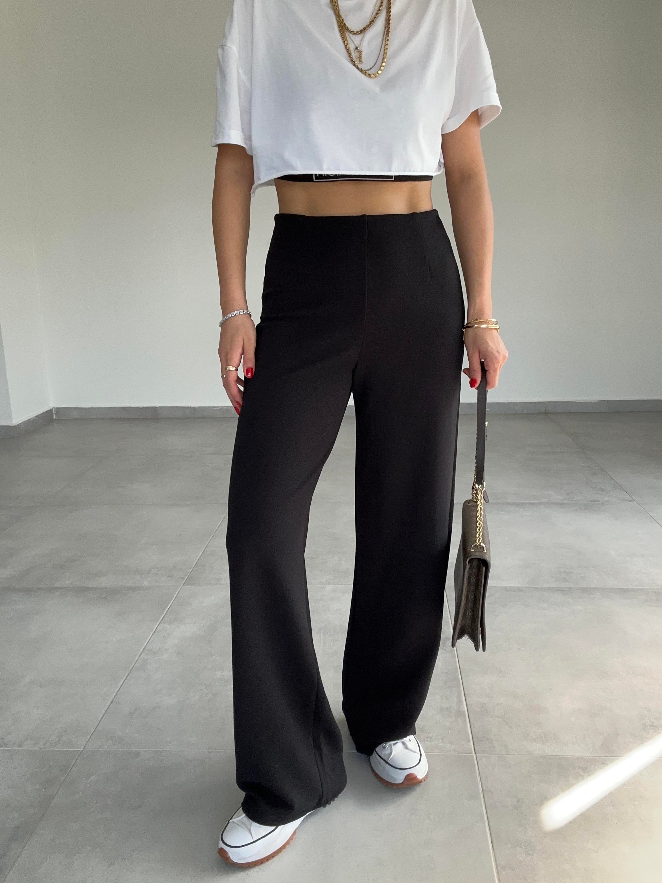 Krep Kemersiz Siyah Palazzo Pantolon