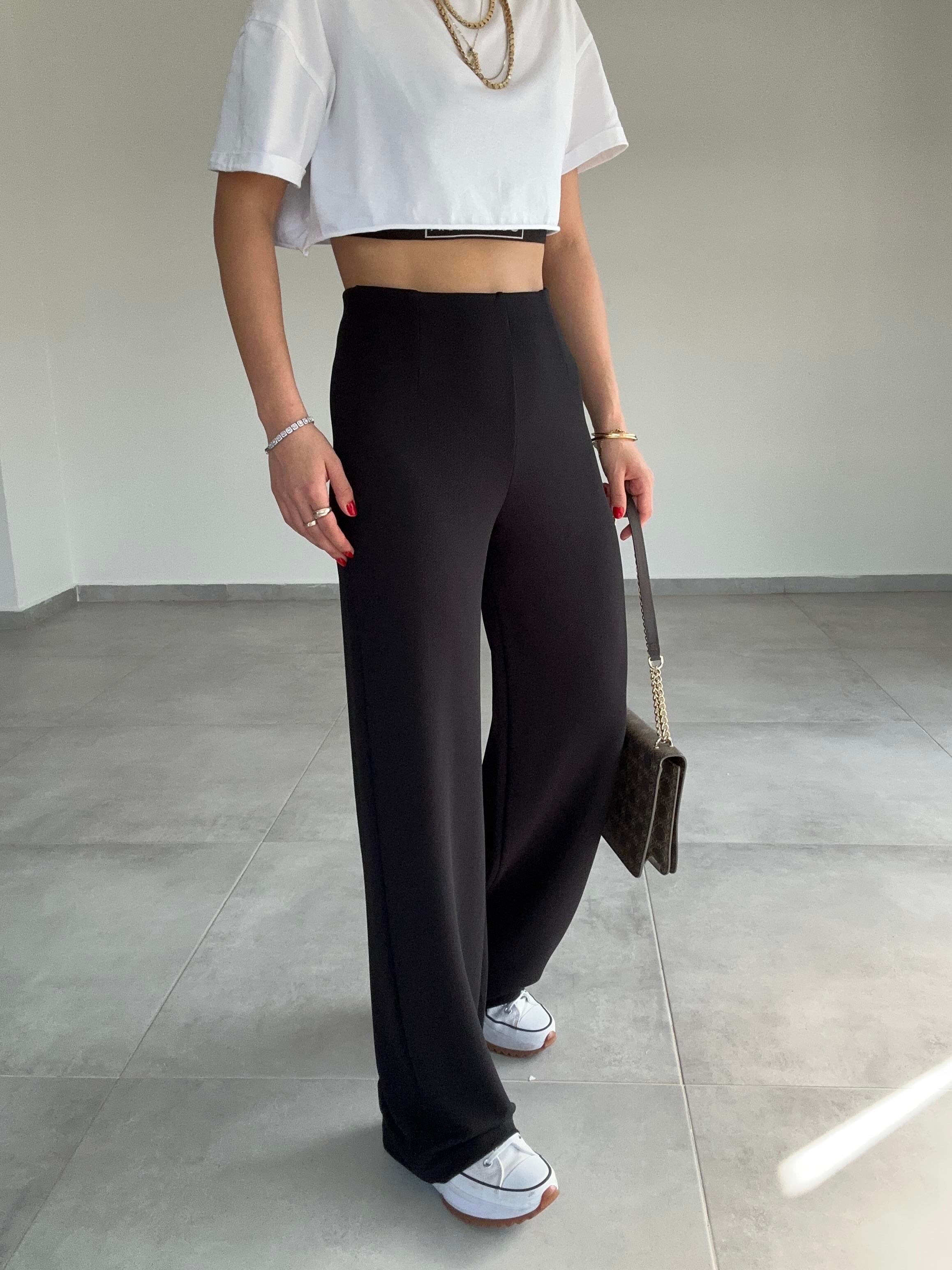 Krep Kemersiz Siyah Palazzo Pantolon