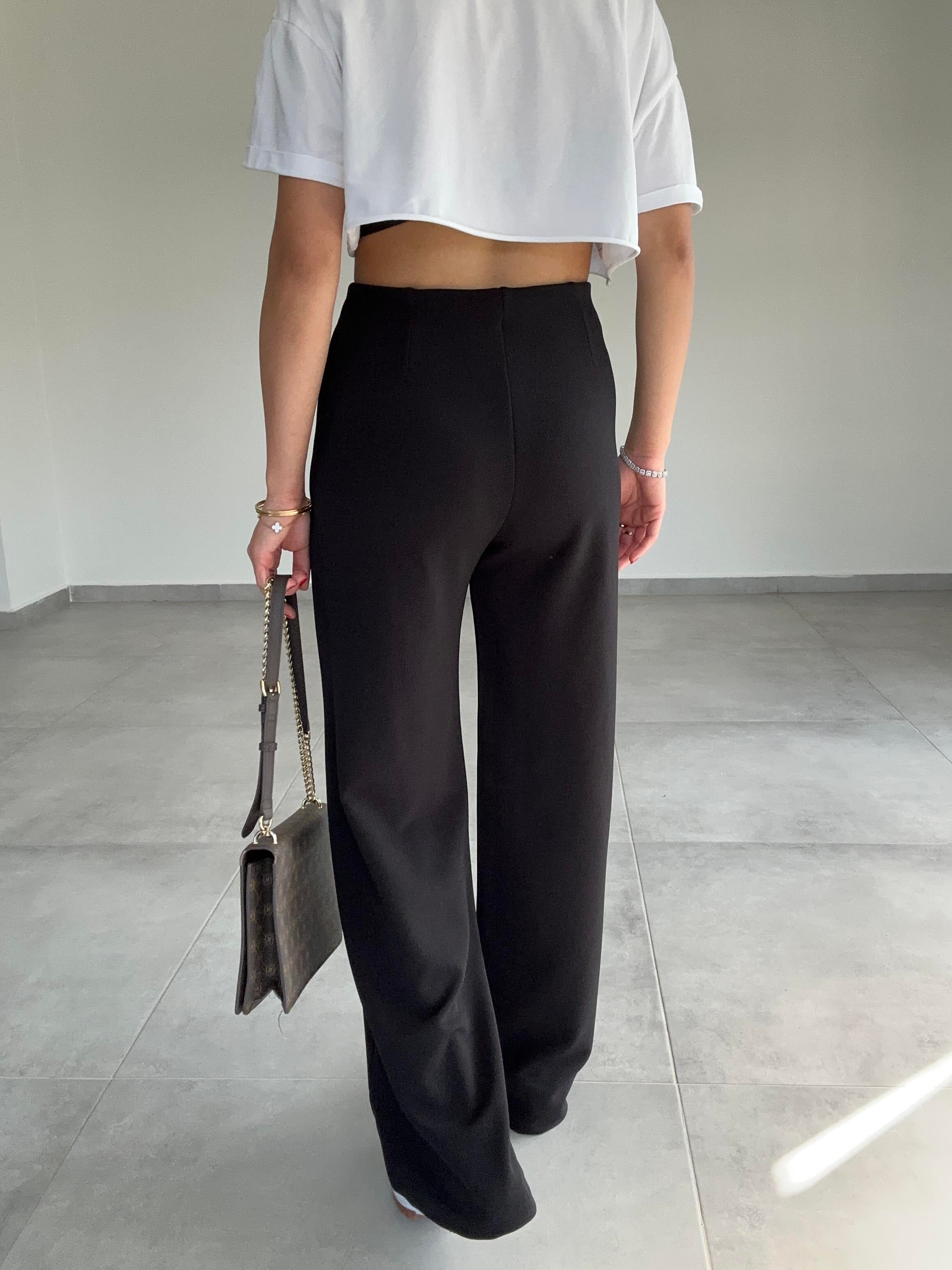 Krep Kemersiz Siyah Palazzo Pantolon