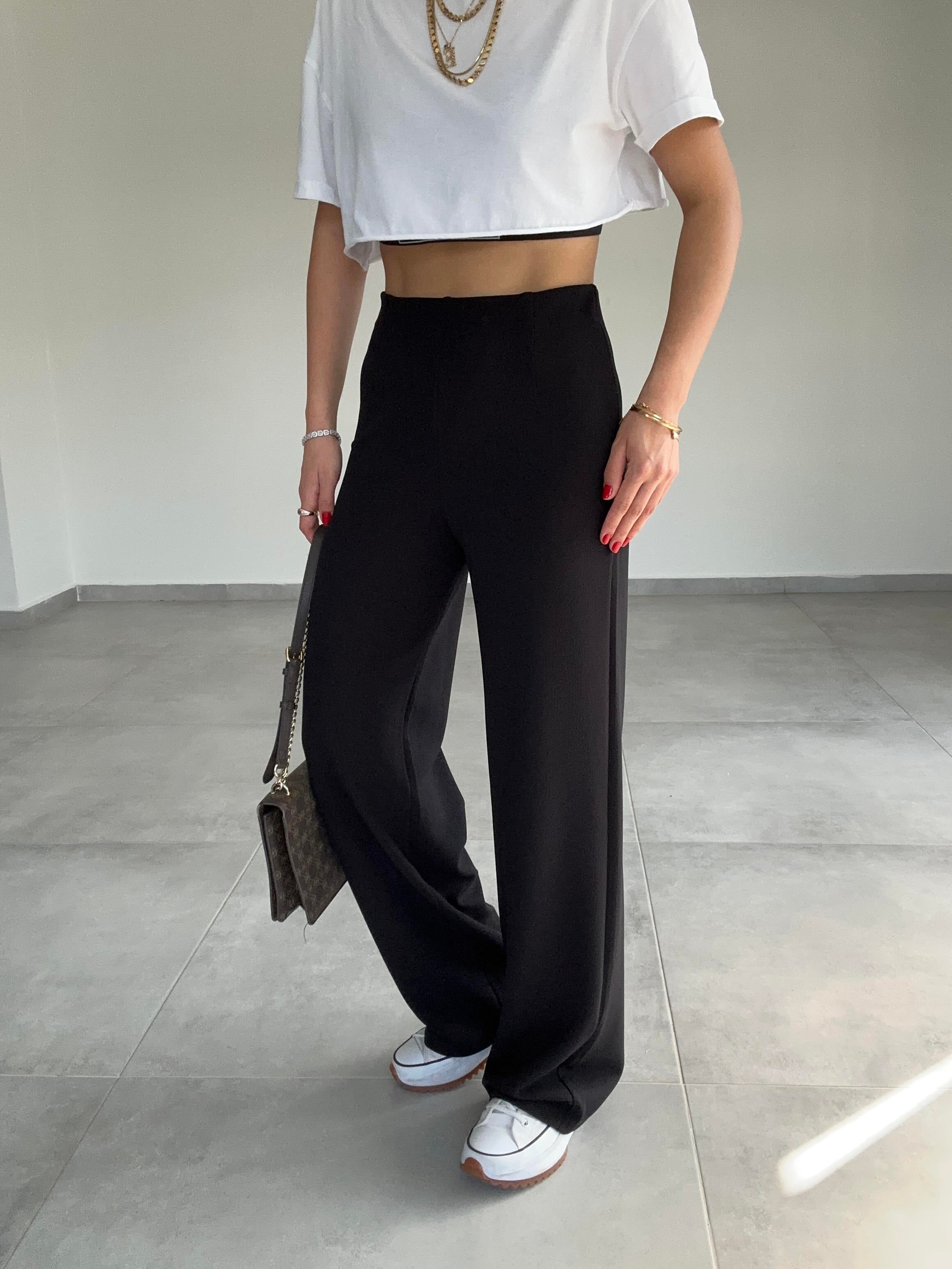 Krep Kemersiz Siyah Palazzo Pantolon