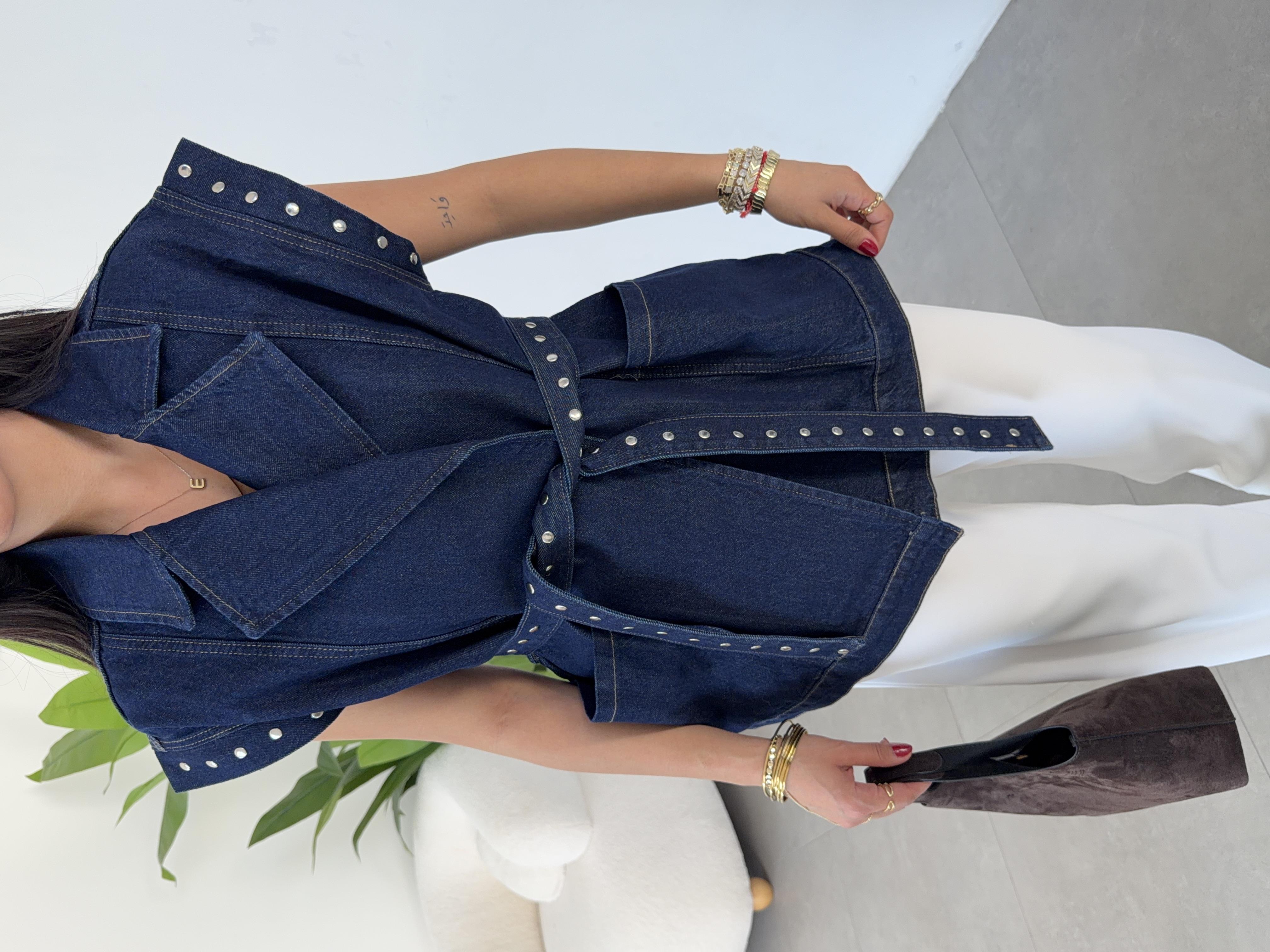 Kuşaklı Trop Detaylı Oversize Yelek