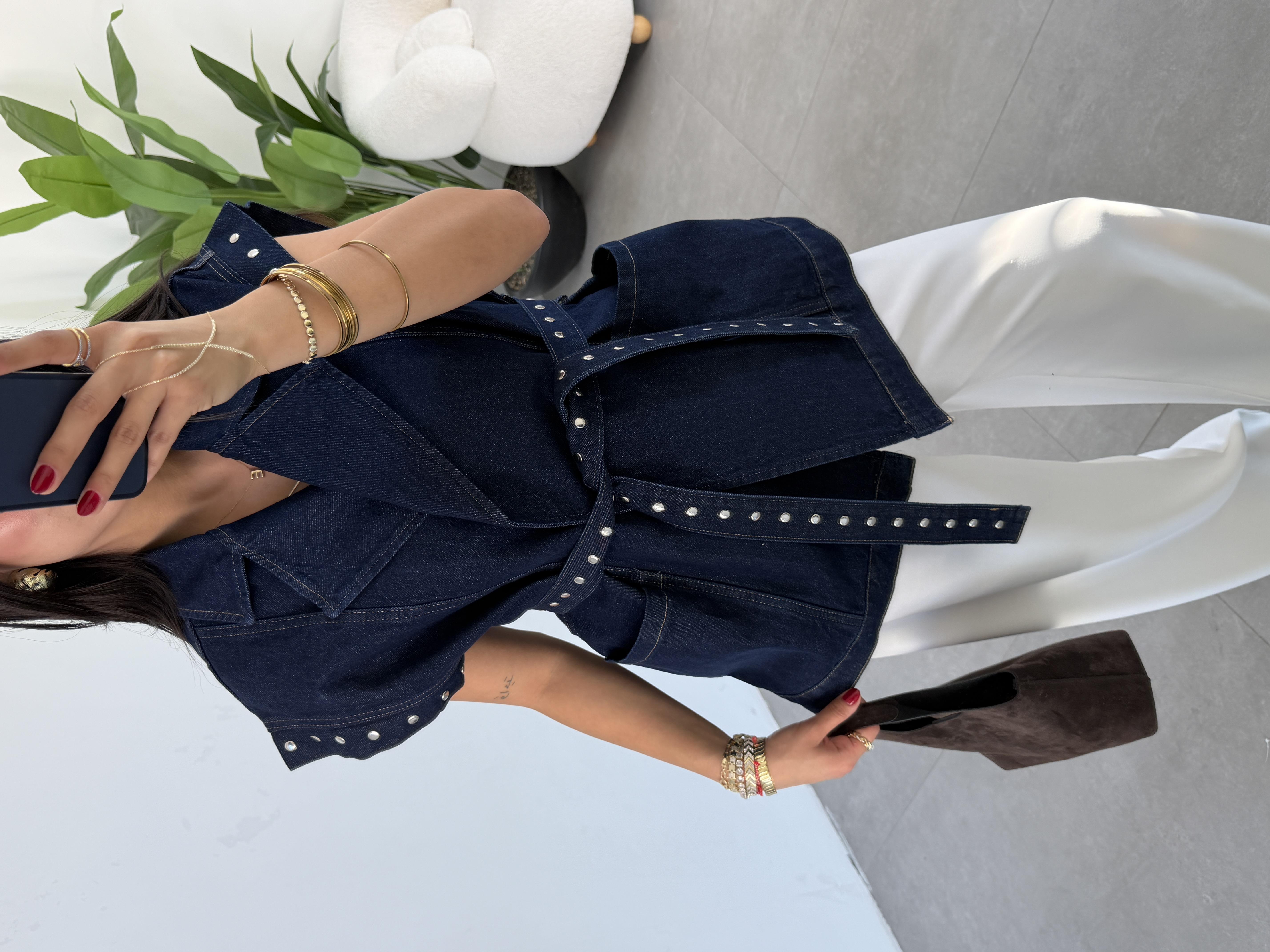 Kuşaklı Trop Detaylı Oversize Yelek