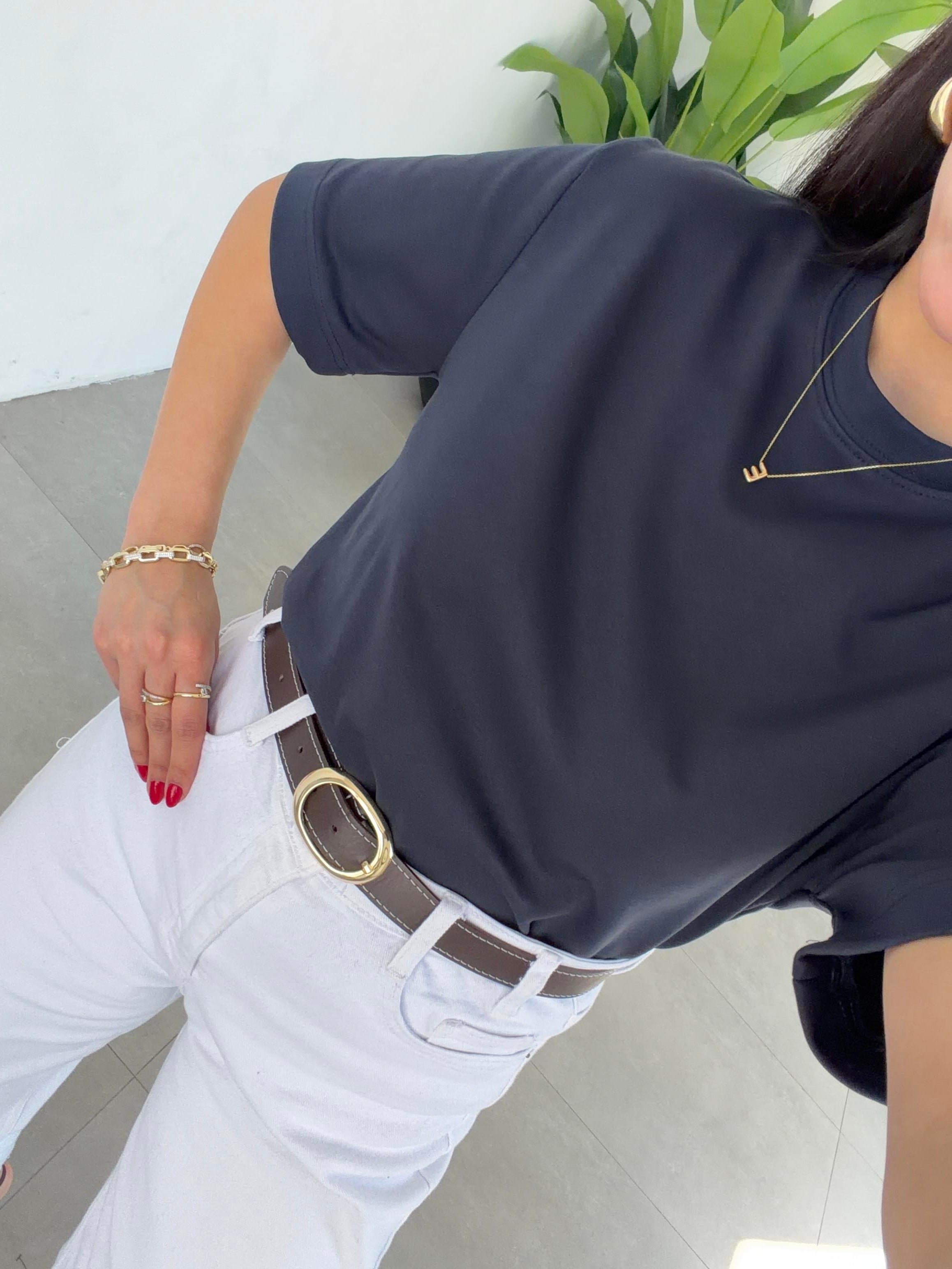 Lacivert Bisiklet Yaka Cs T-Shirt