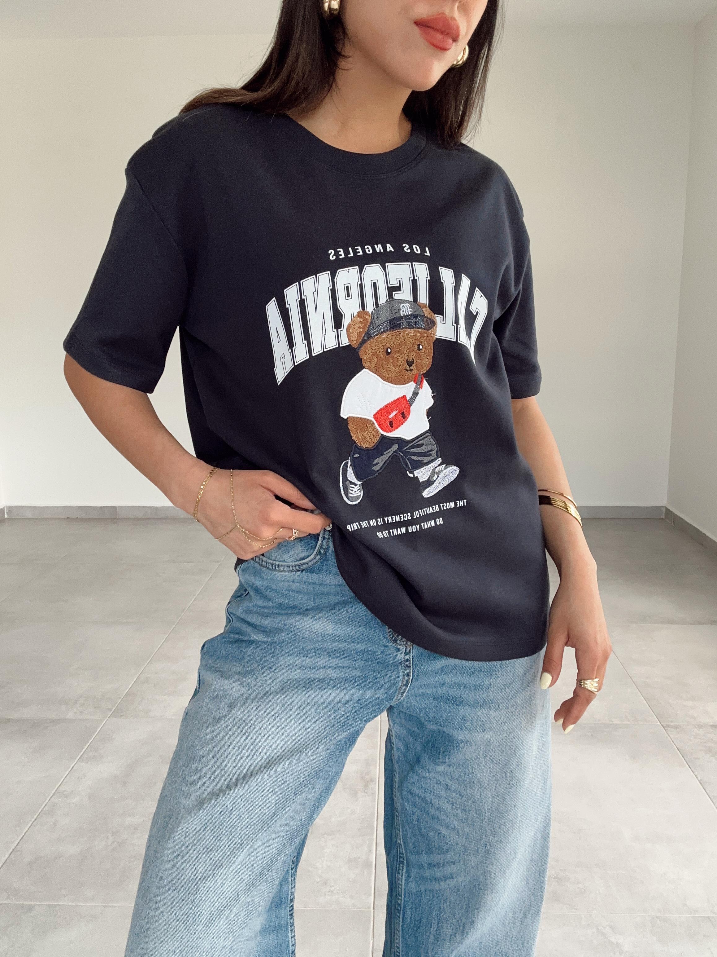 Lacivert California Tedy Nakışlı Tshirt