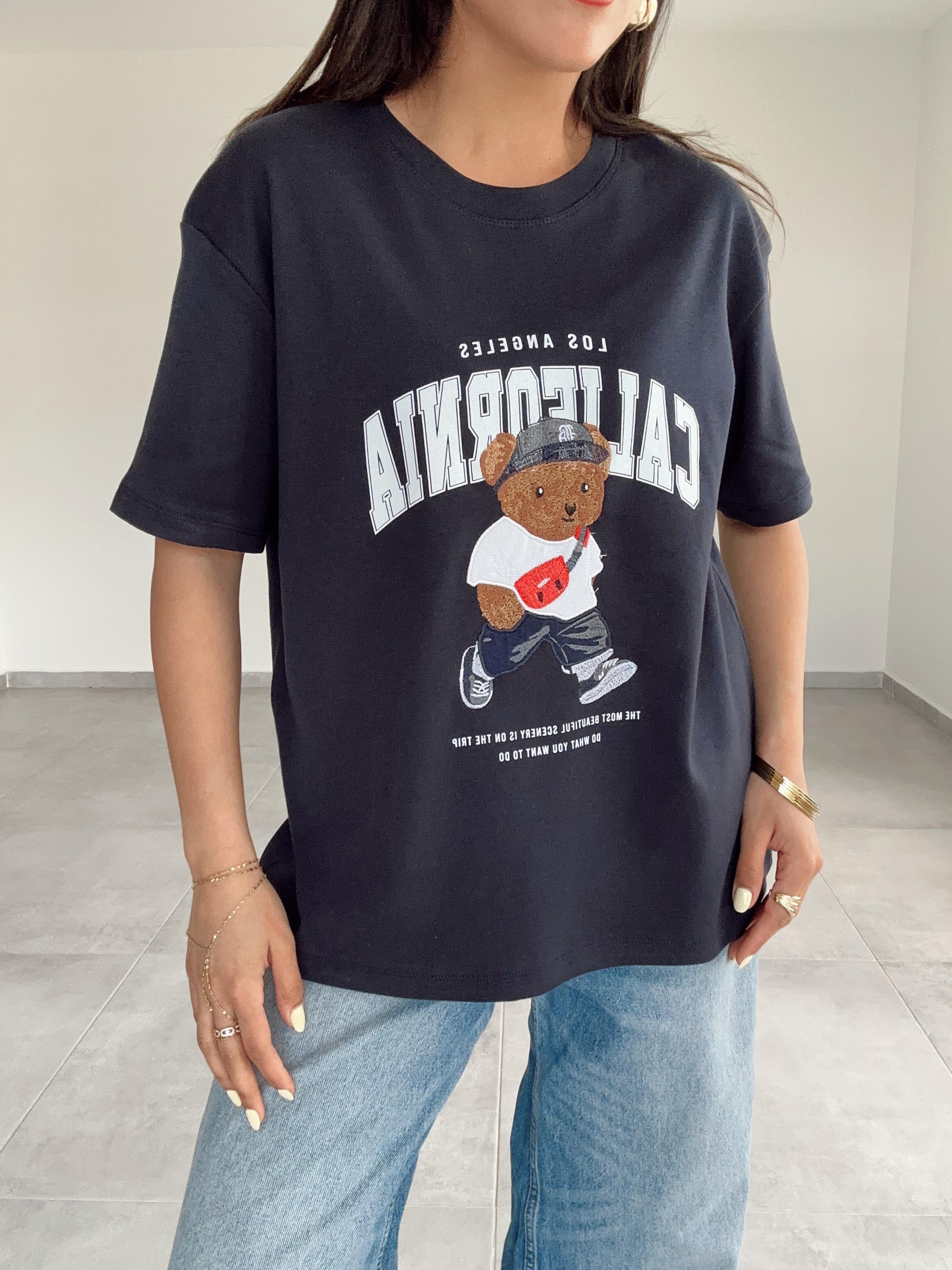 Lacivert California Tedy Nakışlı Tshirt