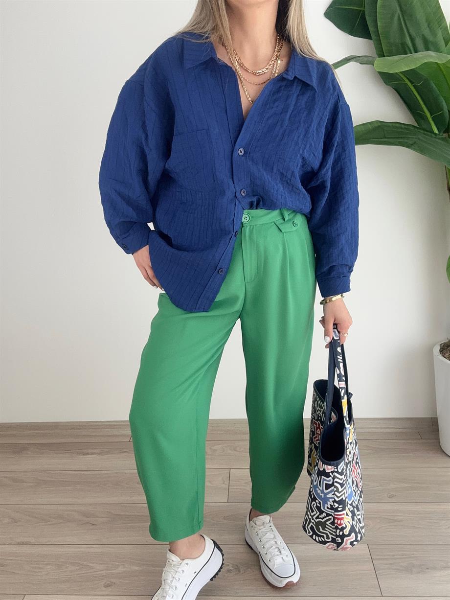 Lacivert Dikiş Detaylı Oversize Gömlek