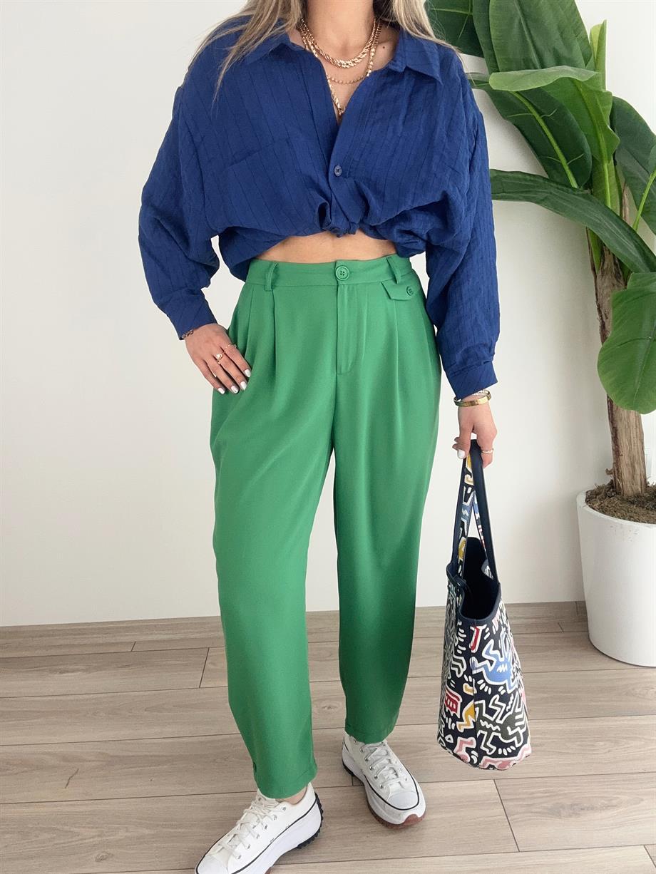 Lacivert Dikiş Detaylı Oversize Gömlek