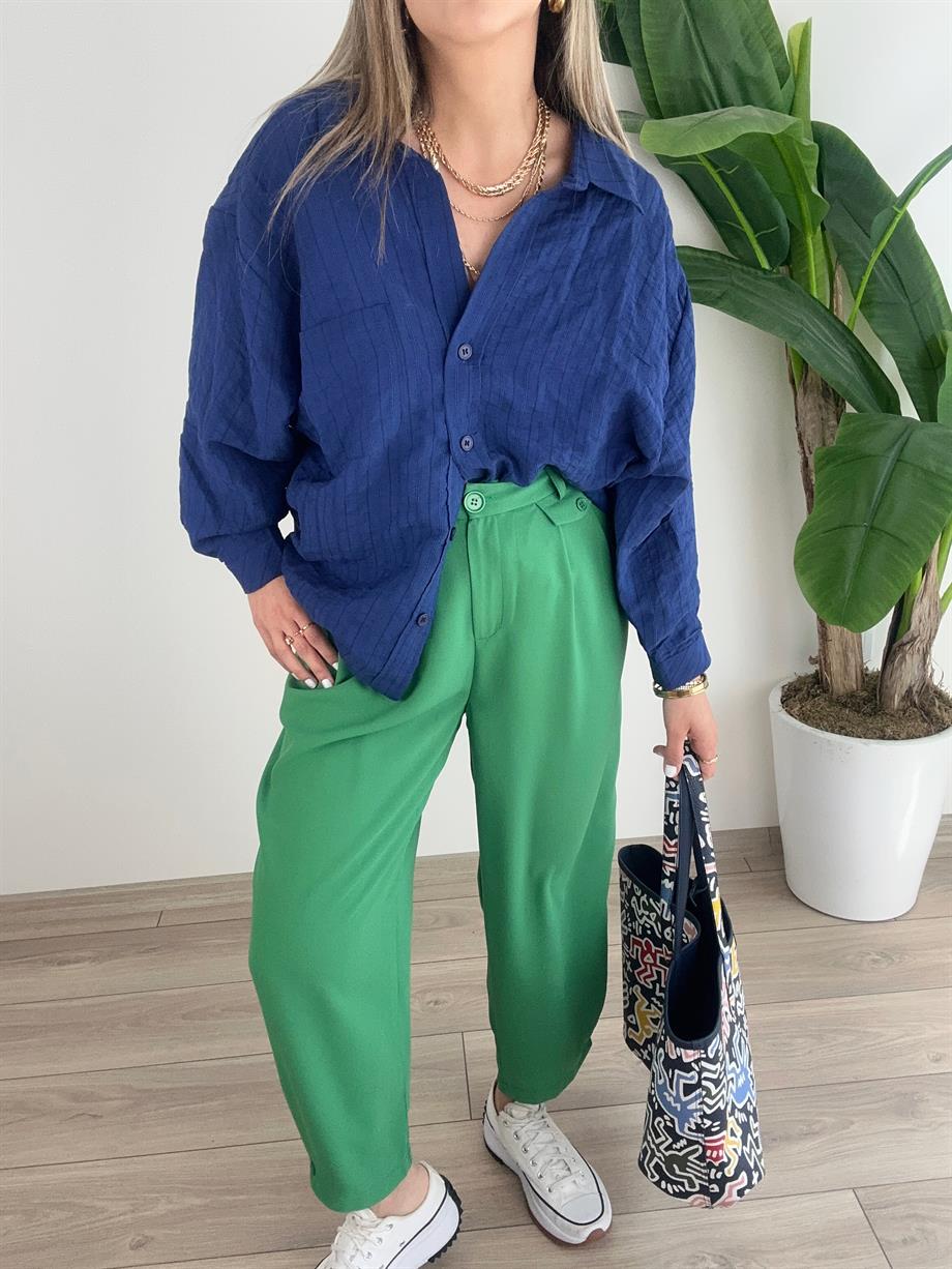 Lacivert Dikiş Detaylı Oversize Gömlek