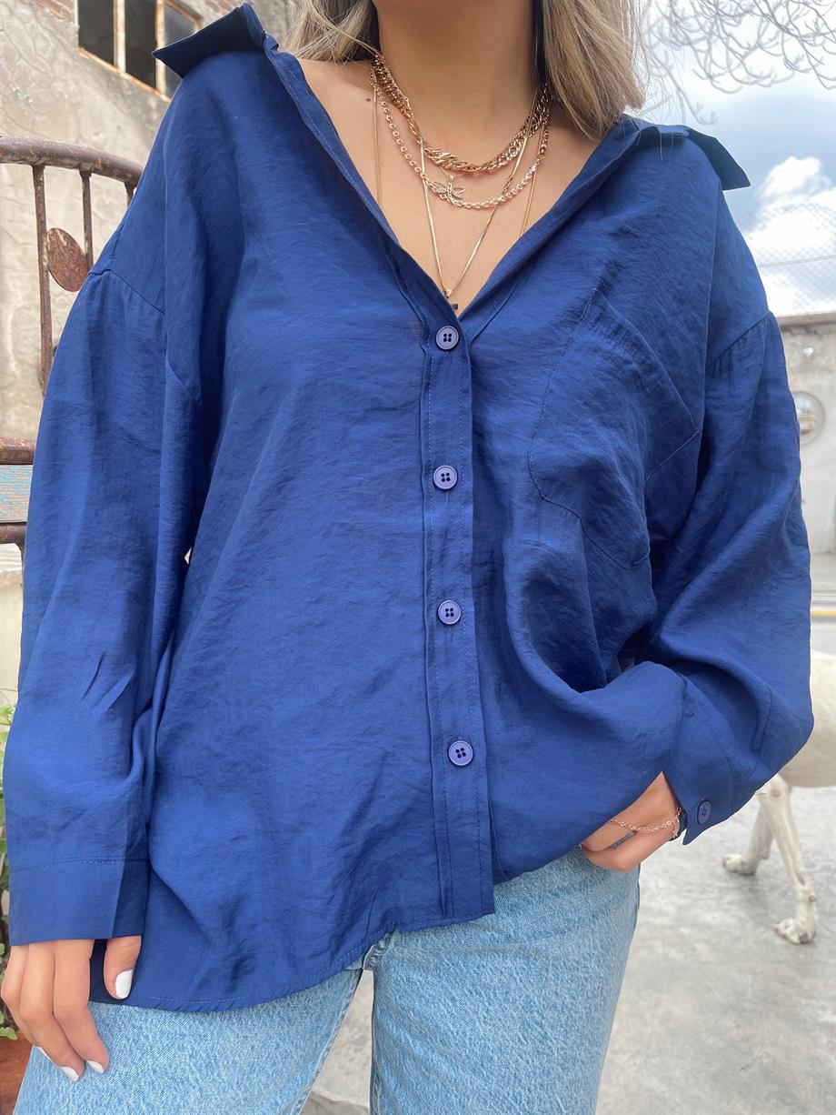 Lacivert Düşük Omuz Gömlek