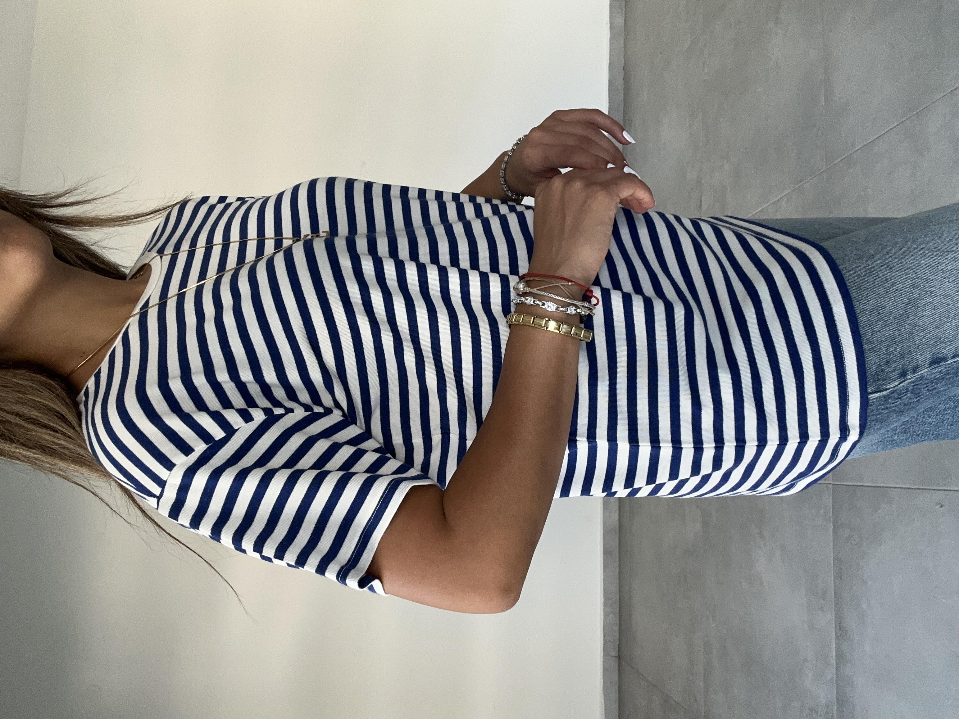 Lacivert-Ekru Çizgili Tişört