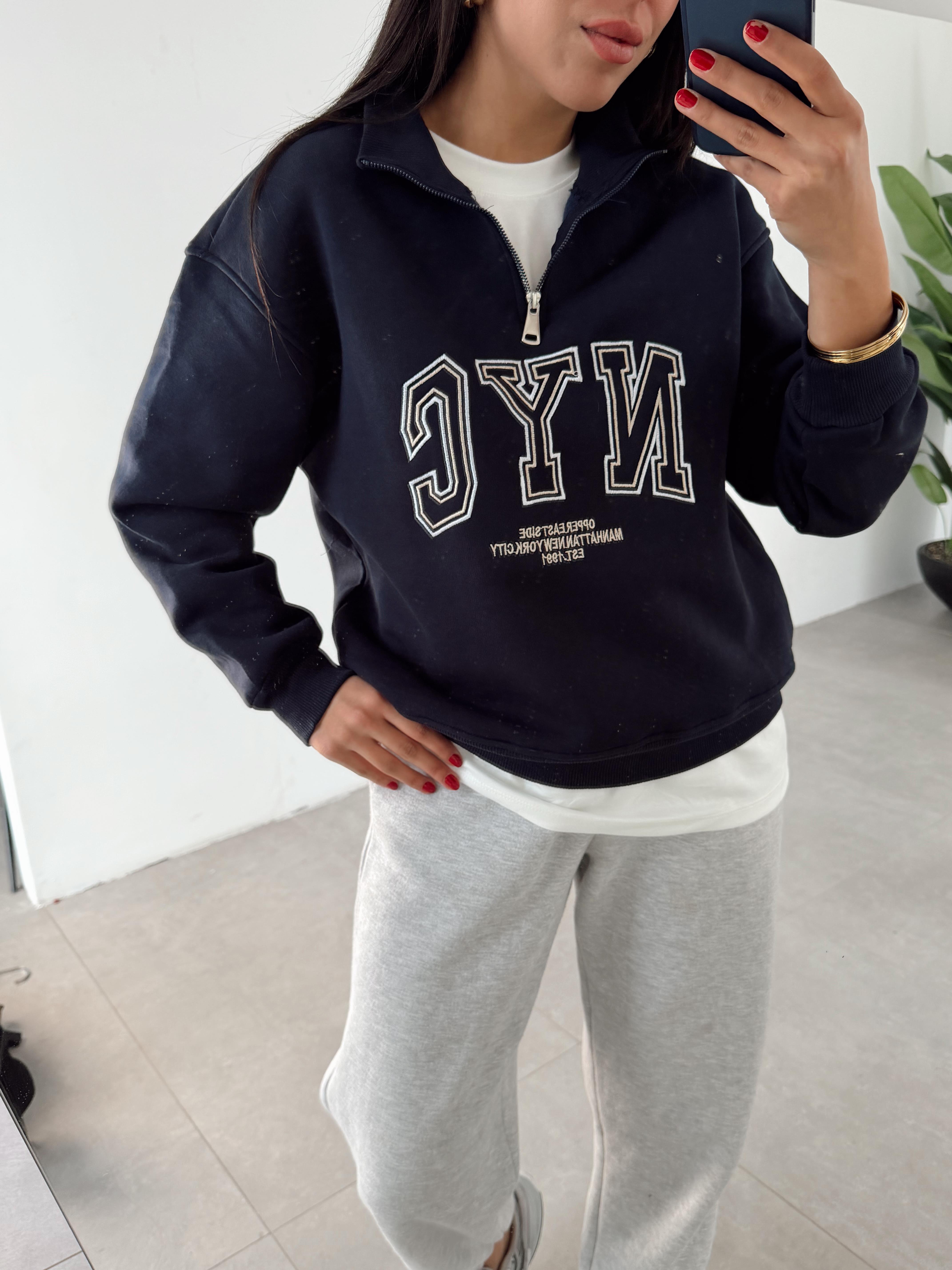 Lacivert Fermuarlı Sweat