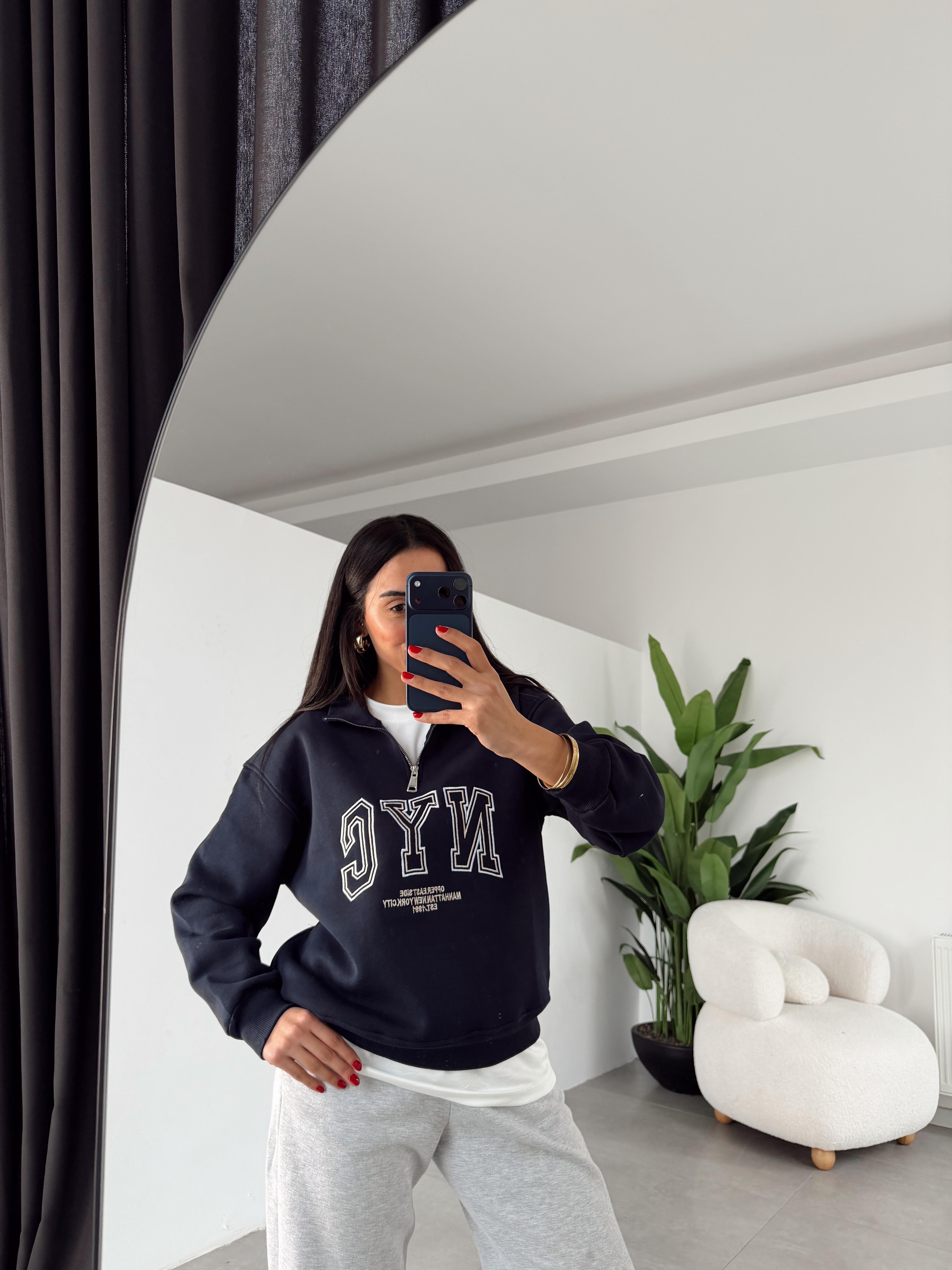 Lacivert Fermuarlı Sweat