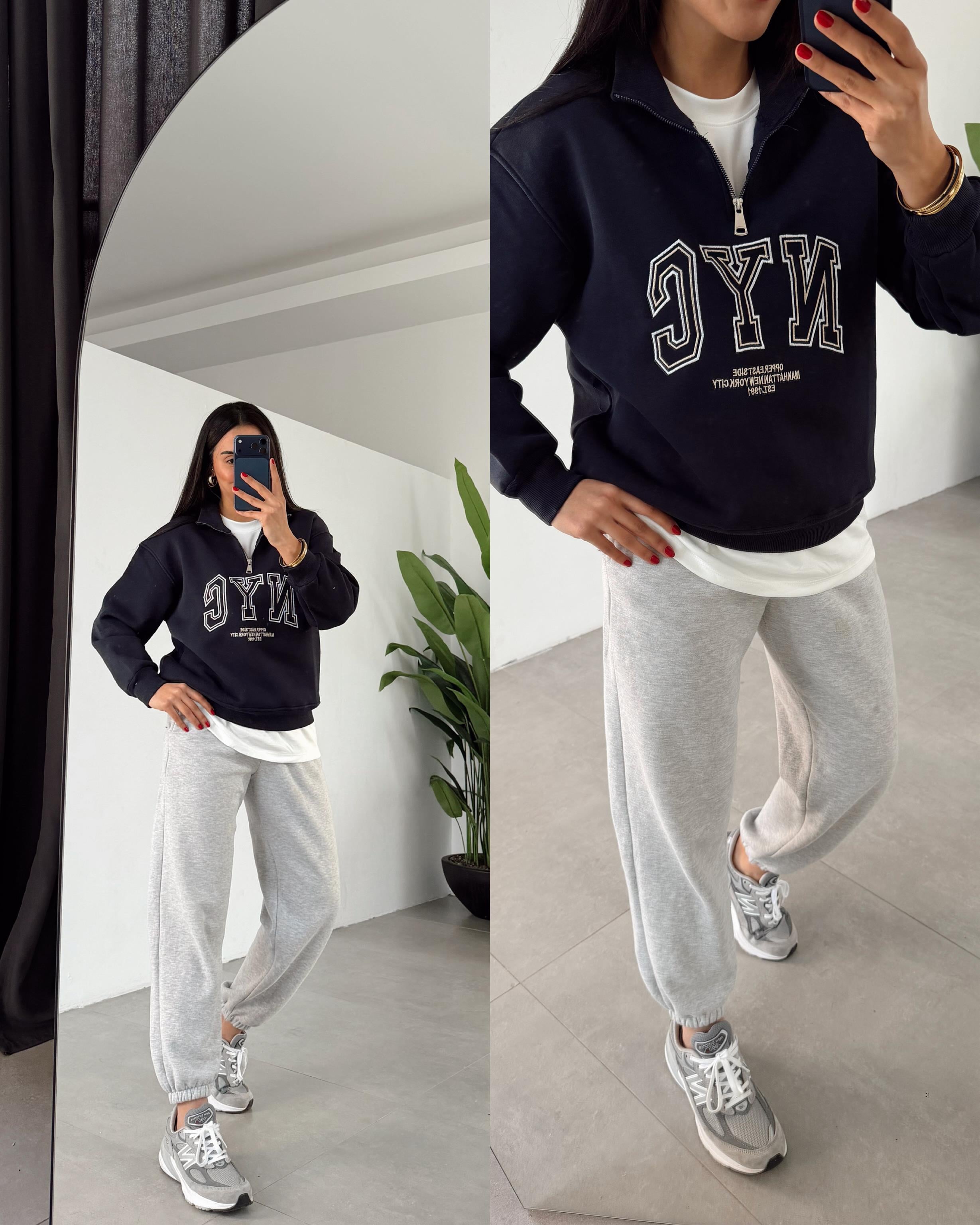 Lacivert Fermuarlı Sweat