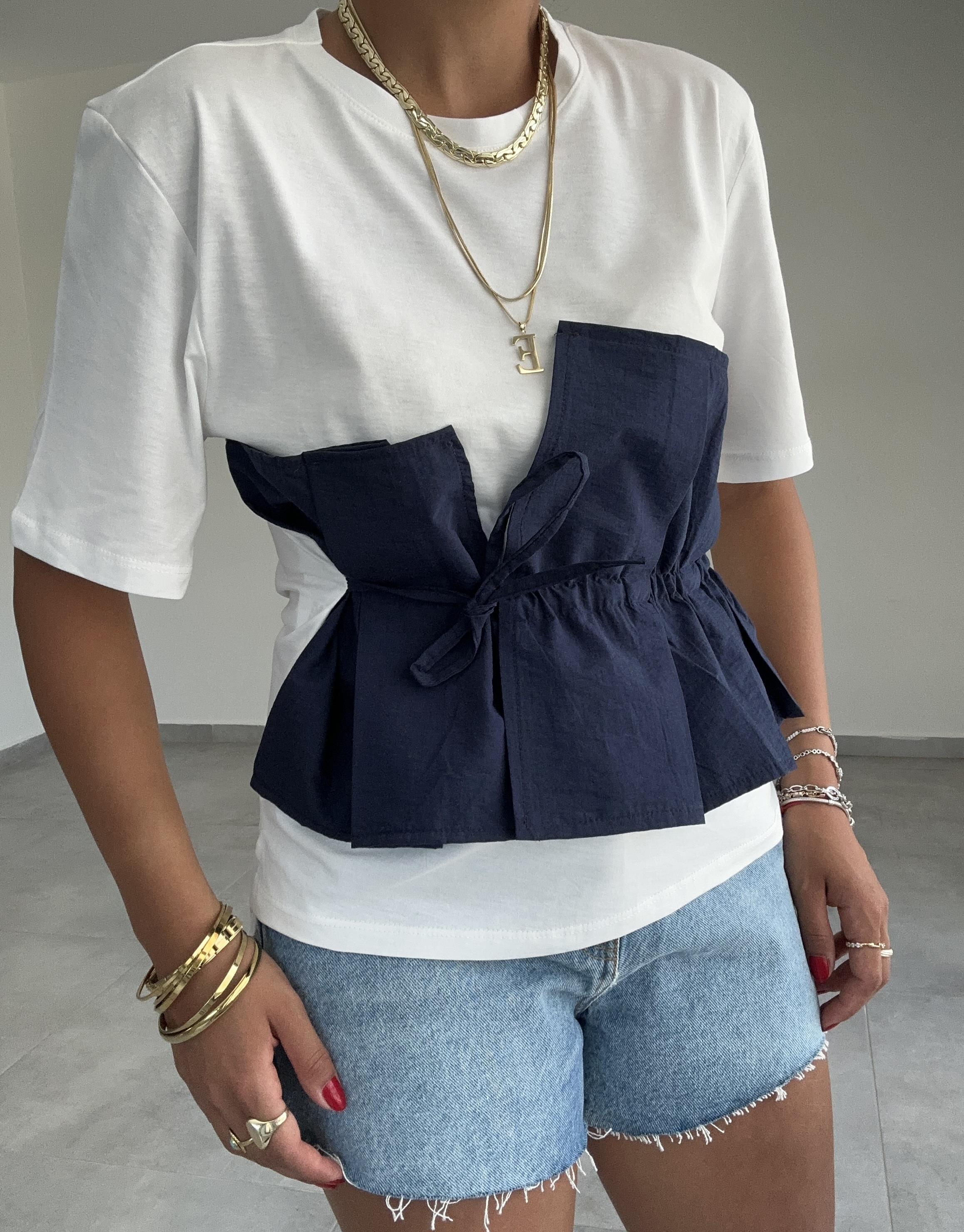 Lacivert  Korsajlı Tshirt