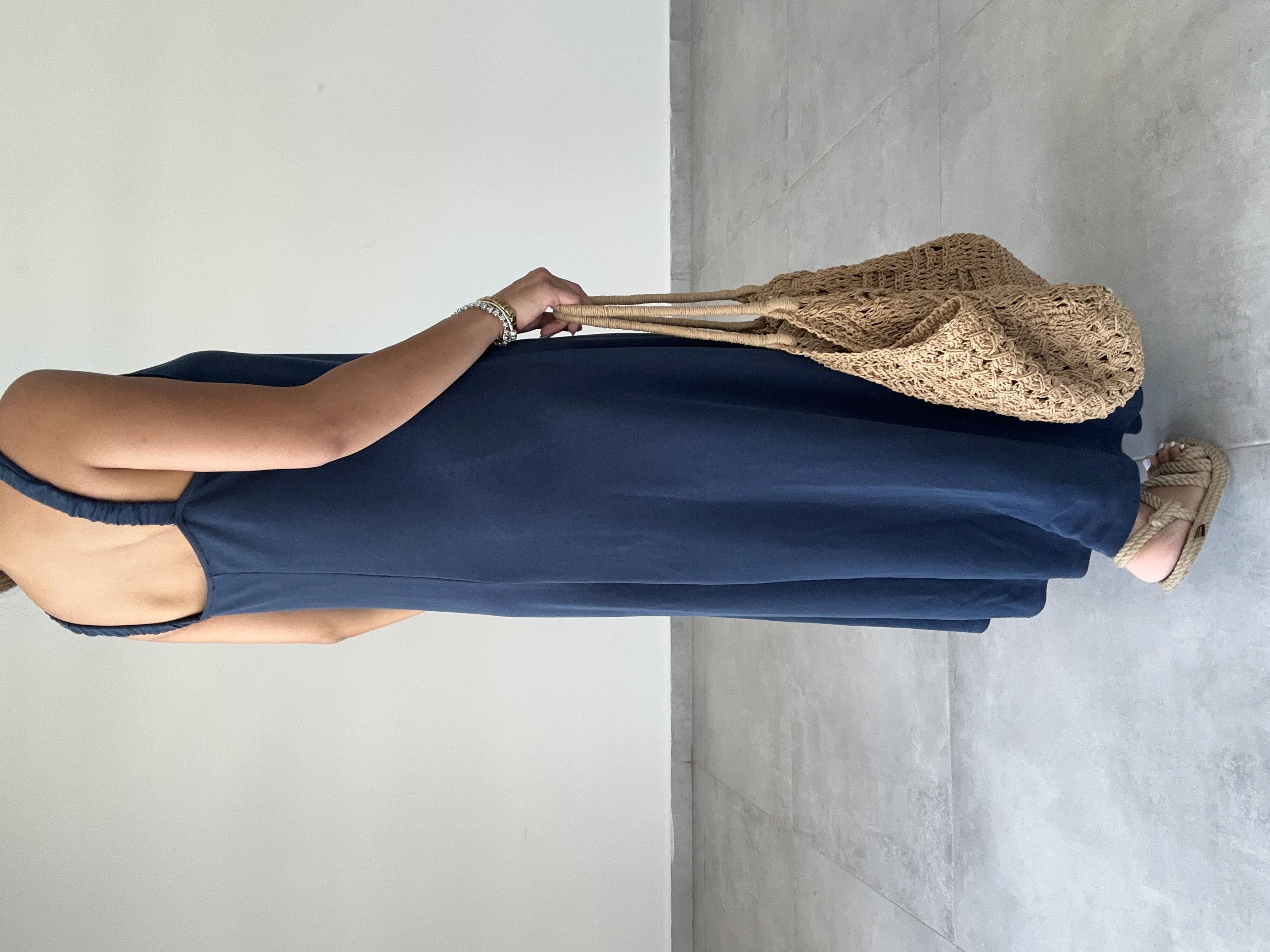 Lacivert Modal Büzgü Lastik Askılı Elbise