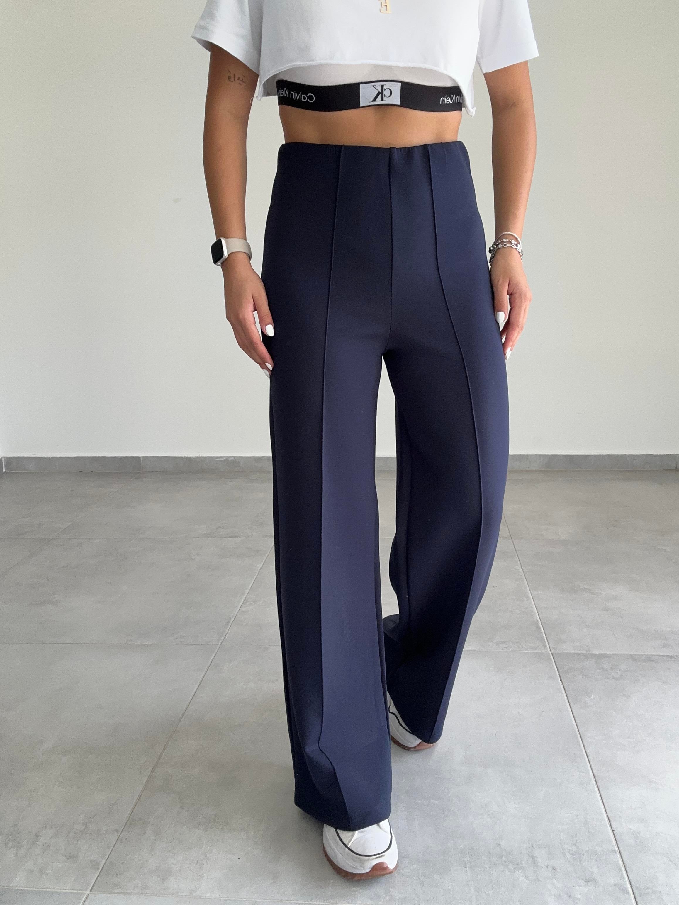 Lacivert Modal Kemersiz Çimalı Pantolon