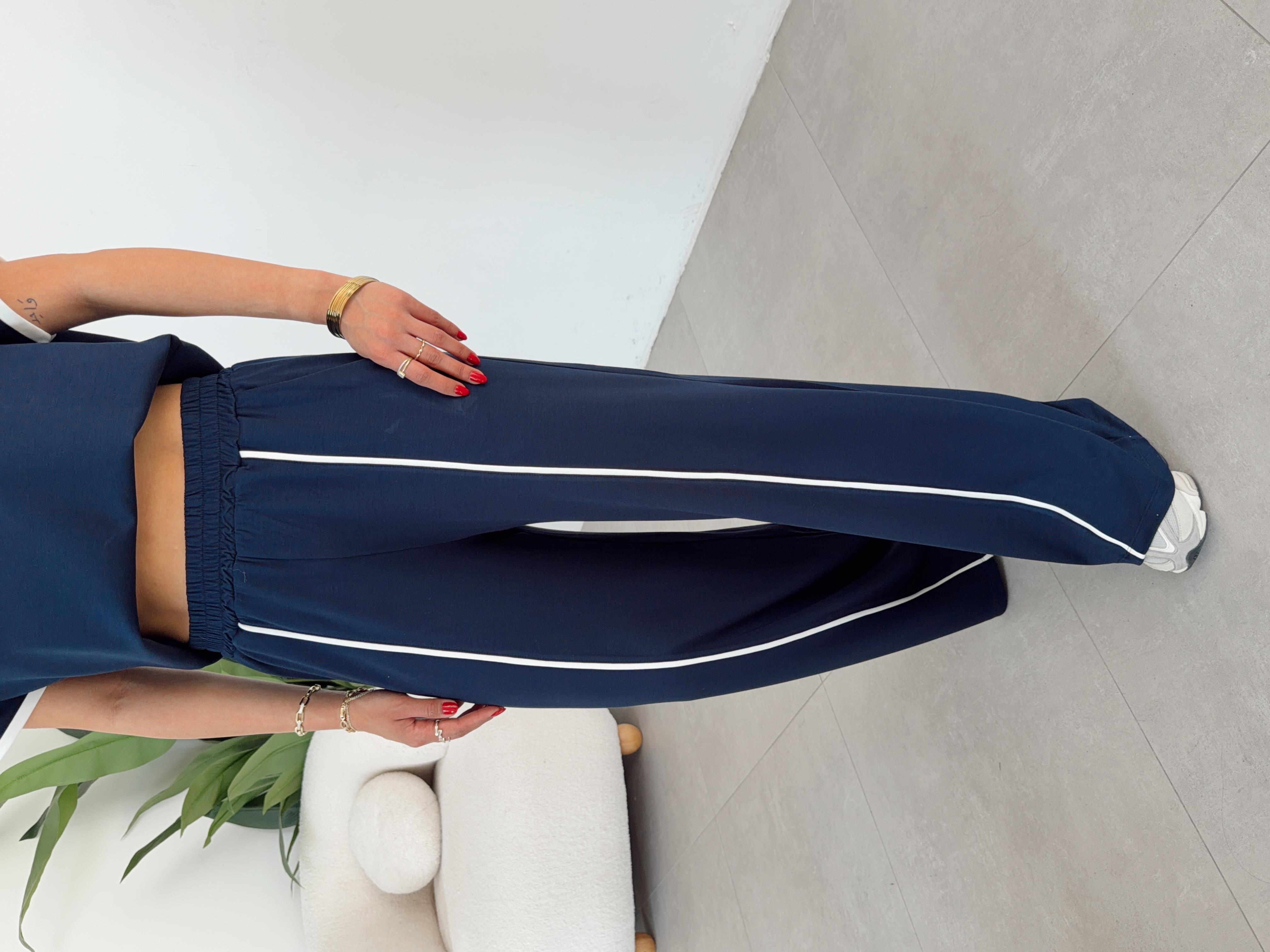 Lacivert Modal Kontras Biyeli Tshirt Pantolon Takım
