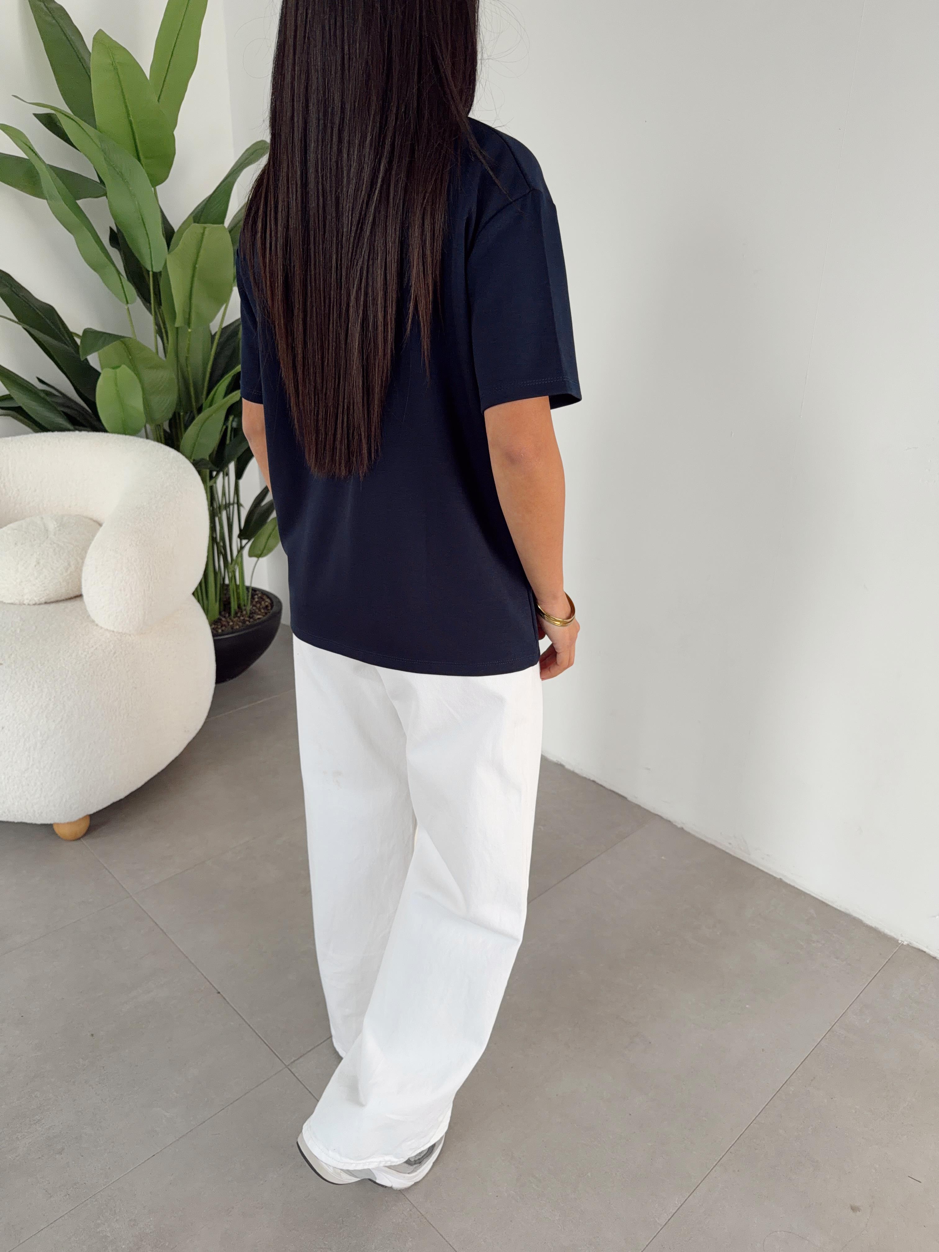 Lacivert Modal Kumaş Bisiklet Yaka Tshirt