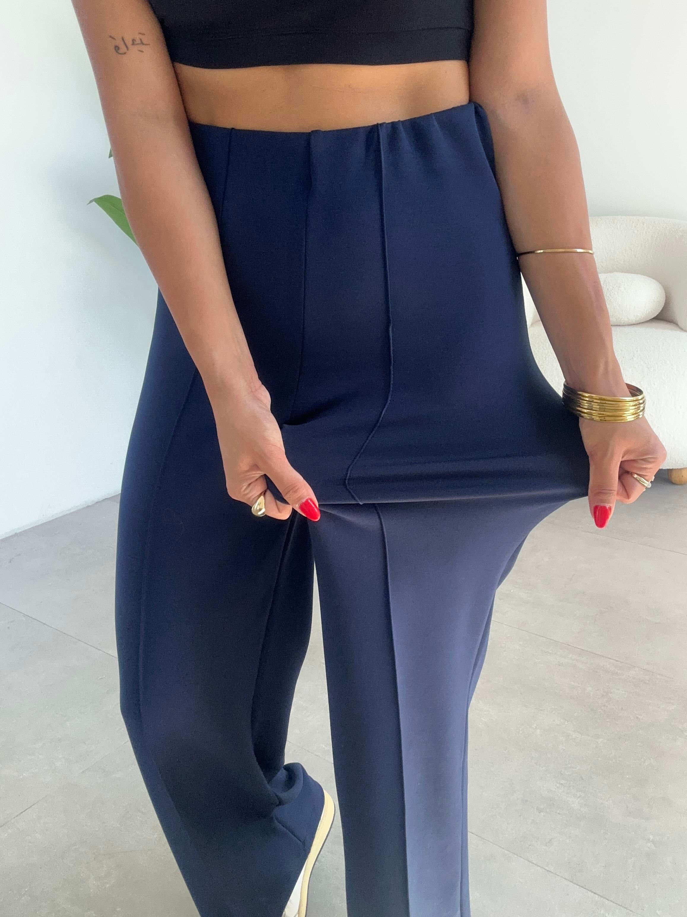 Lacivert Modal Önü Çimalı Palazzo Pantolon