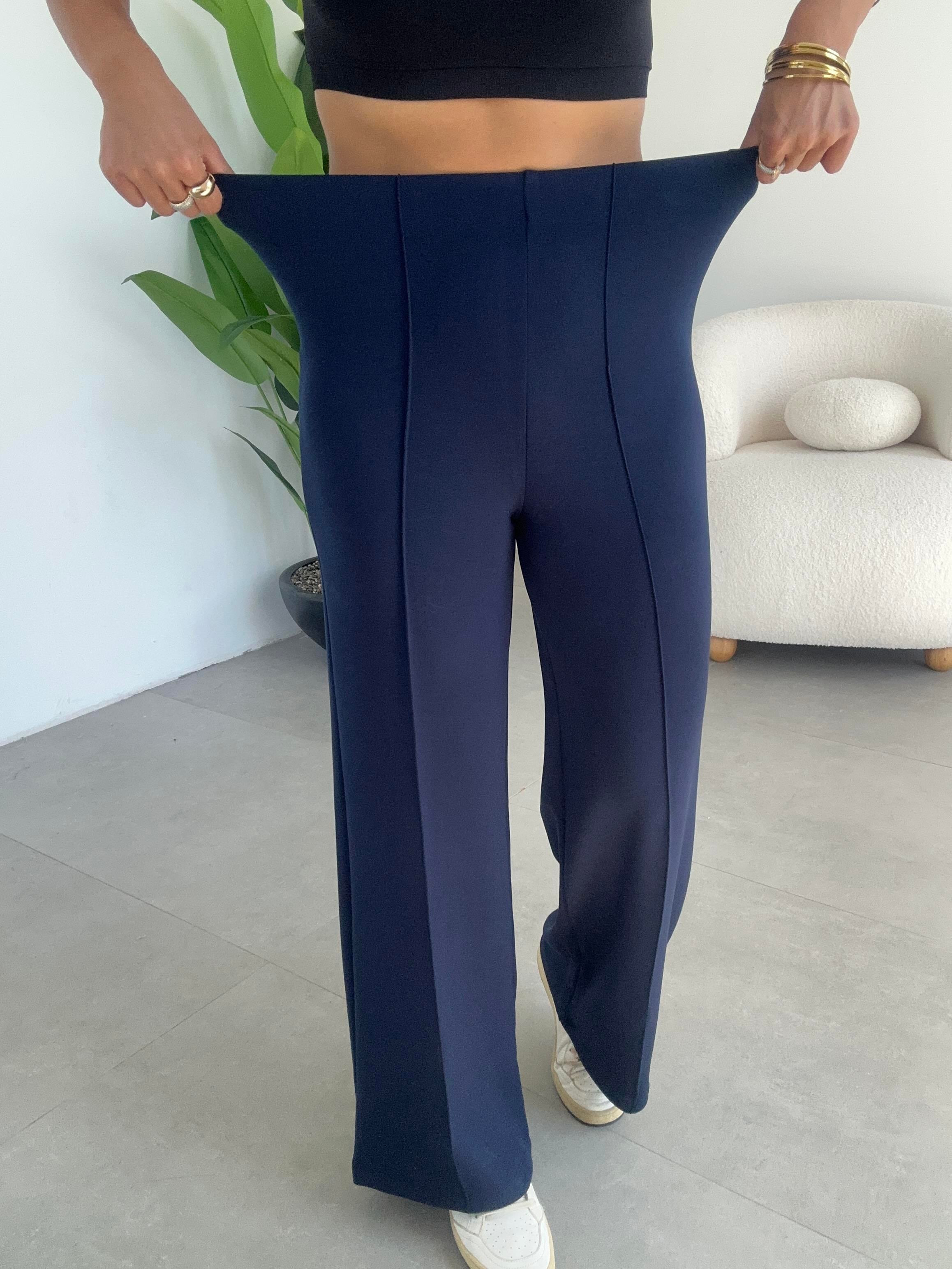 Lacivert Modal Önü Çimalı Palazzo Pantolon
