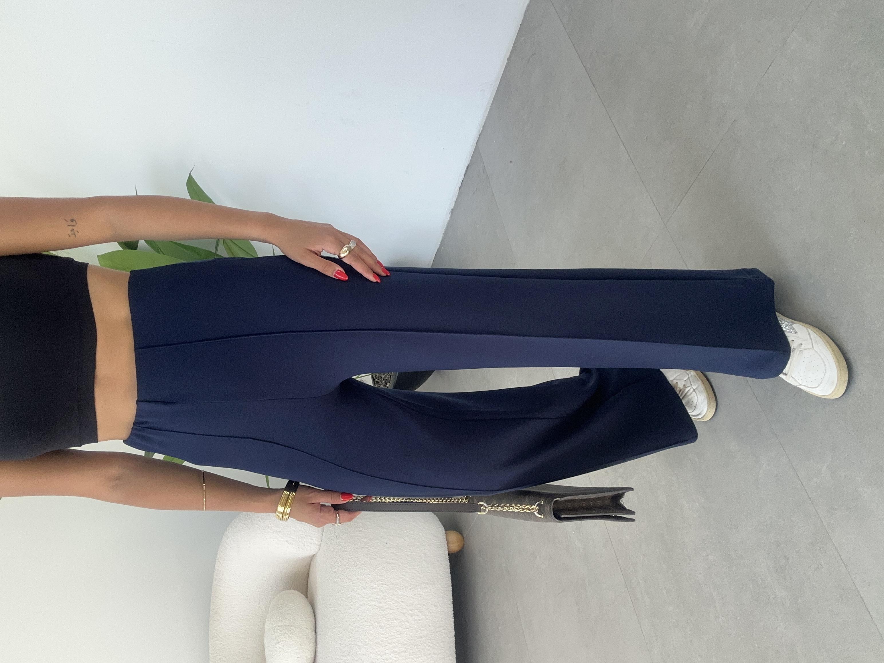 Lacivert Modal Önü Çimalı Palazzo Pantolon