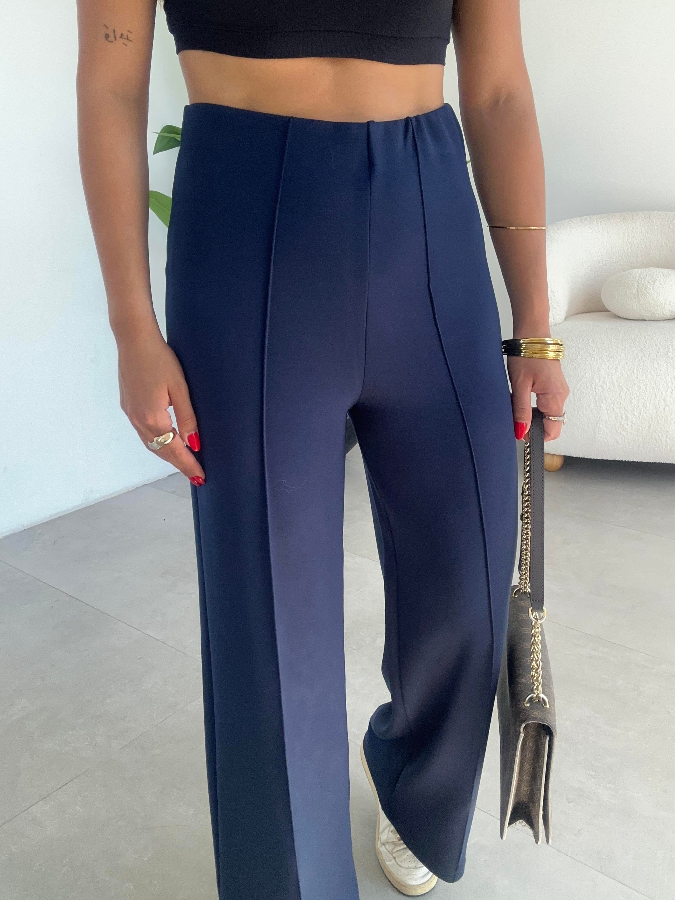 Lacivert Modal Önü Çimalı Palazzo Pantolon