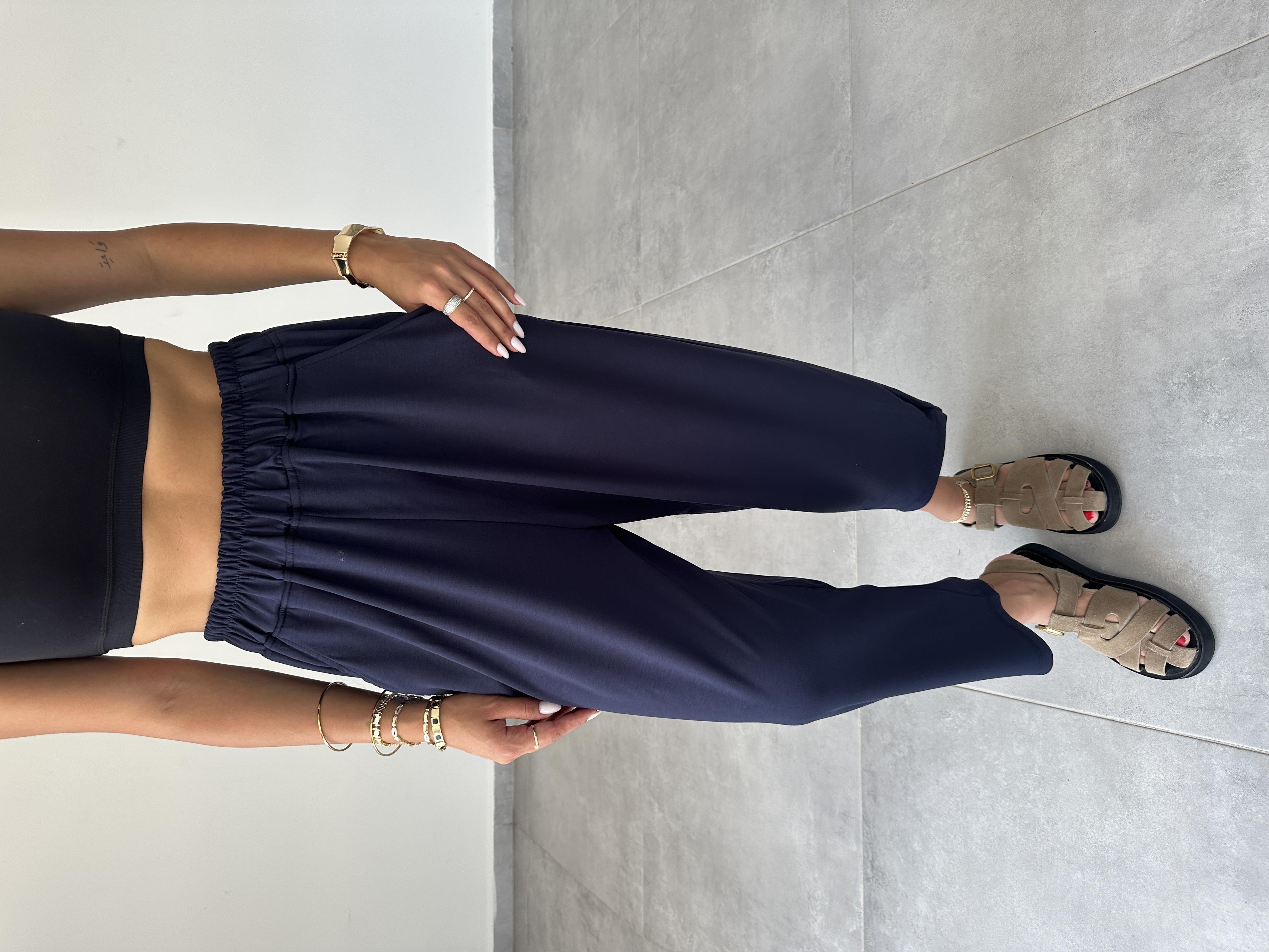 Lacivert Modal Paça Tutturmalı Pantolon