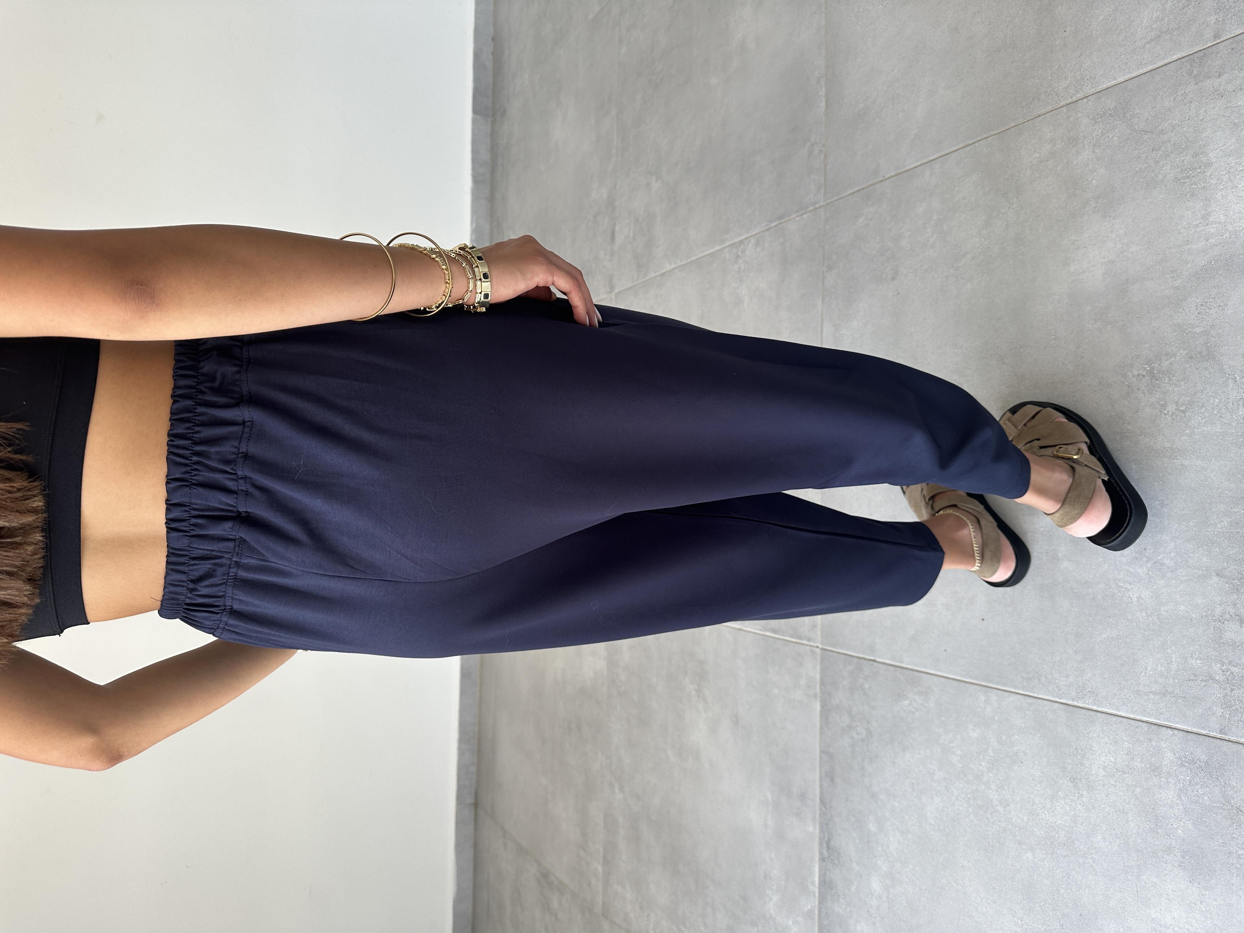 Lacivert Modal Paça Tutturmalı Pantolon