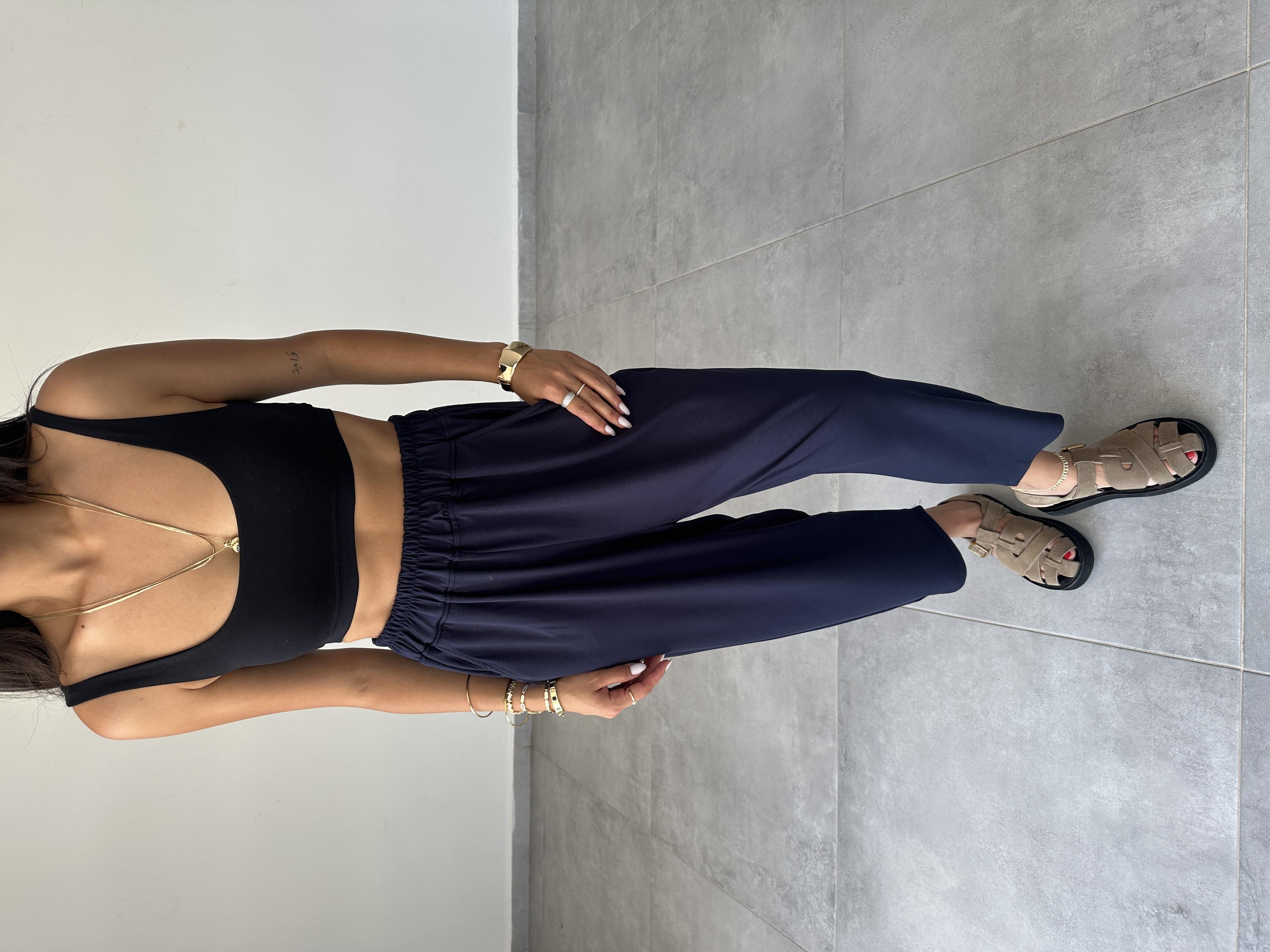 Lacivert Modal Paça Tutturmalı Pantolon