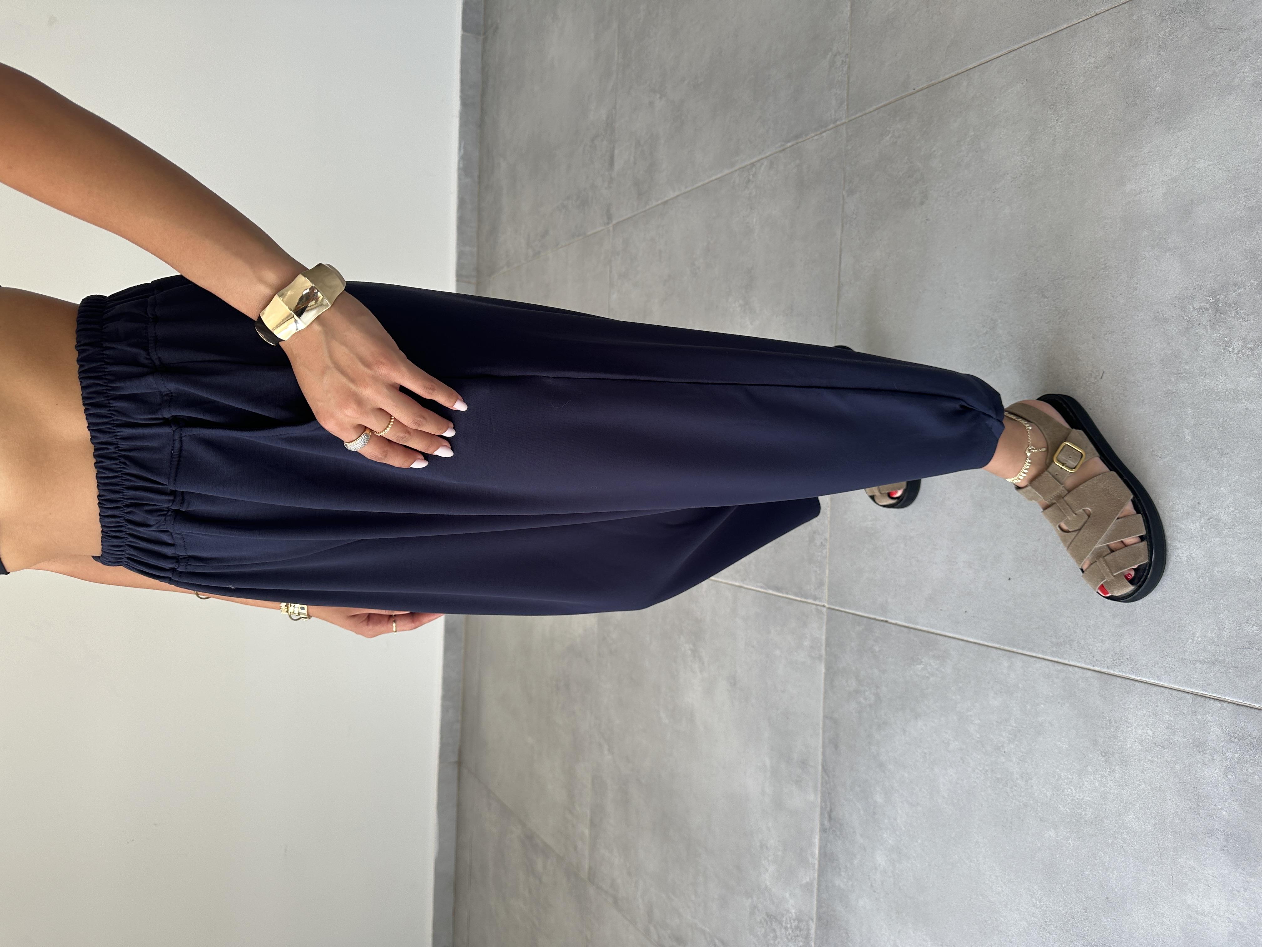 Lacivert Modal Paça Tutturmalı Pantolon