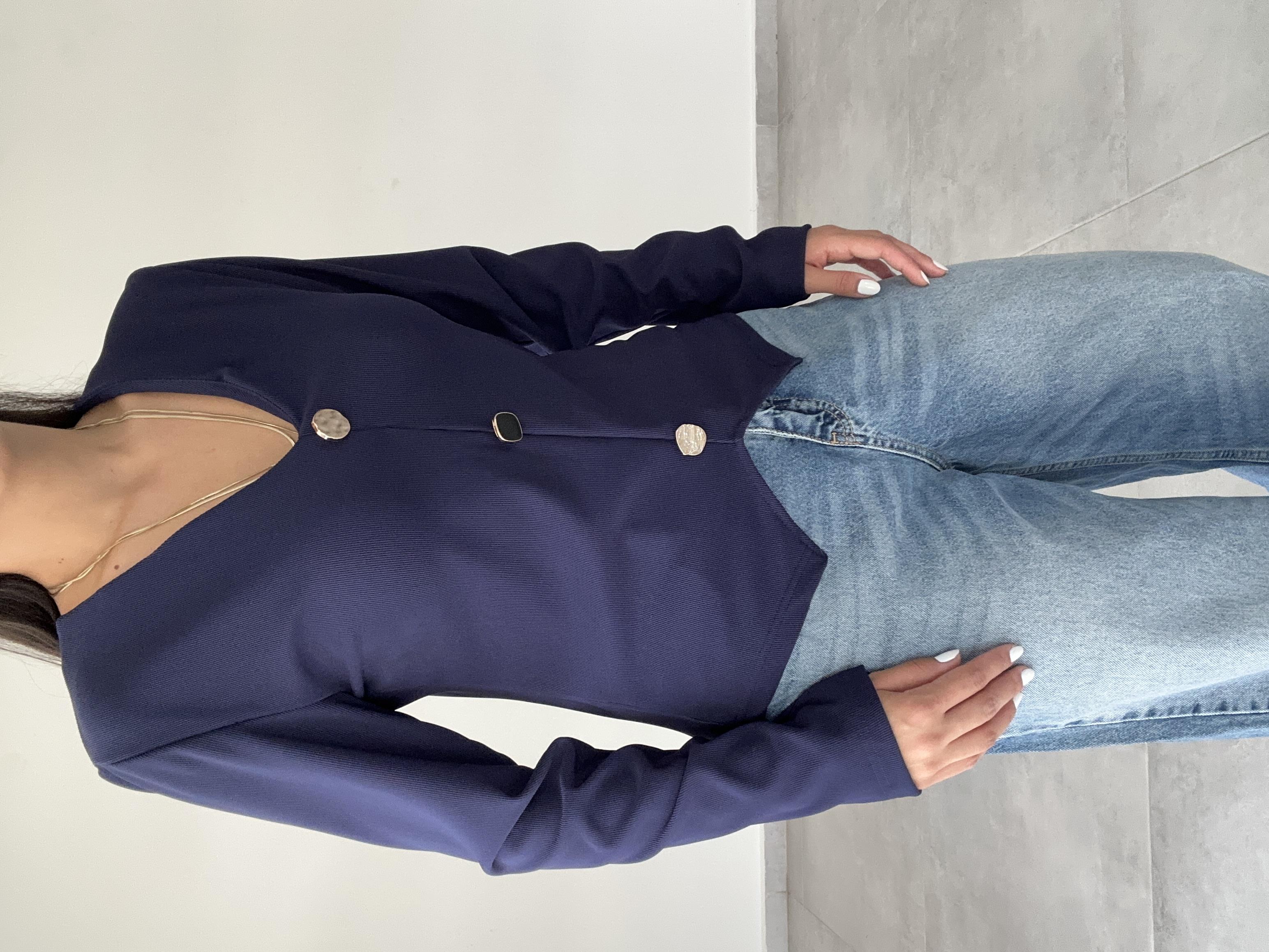 Lacivert Ottoman Gold Düğmeli Bluz