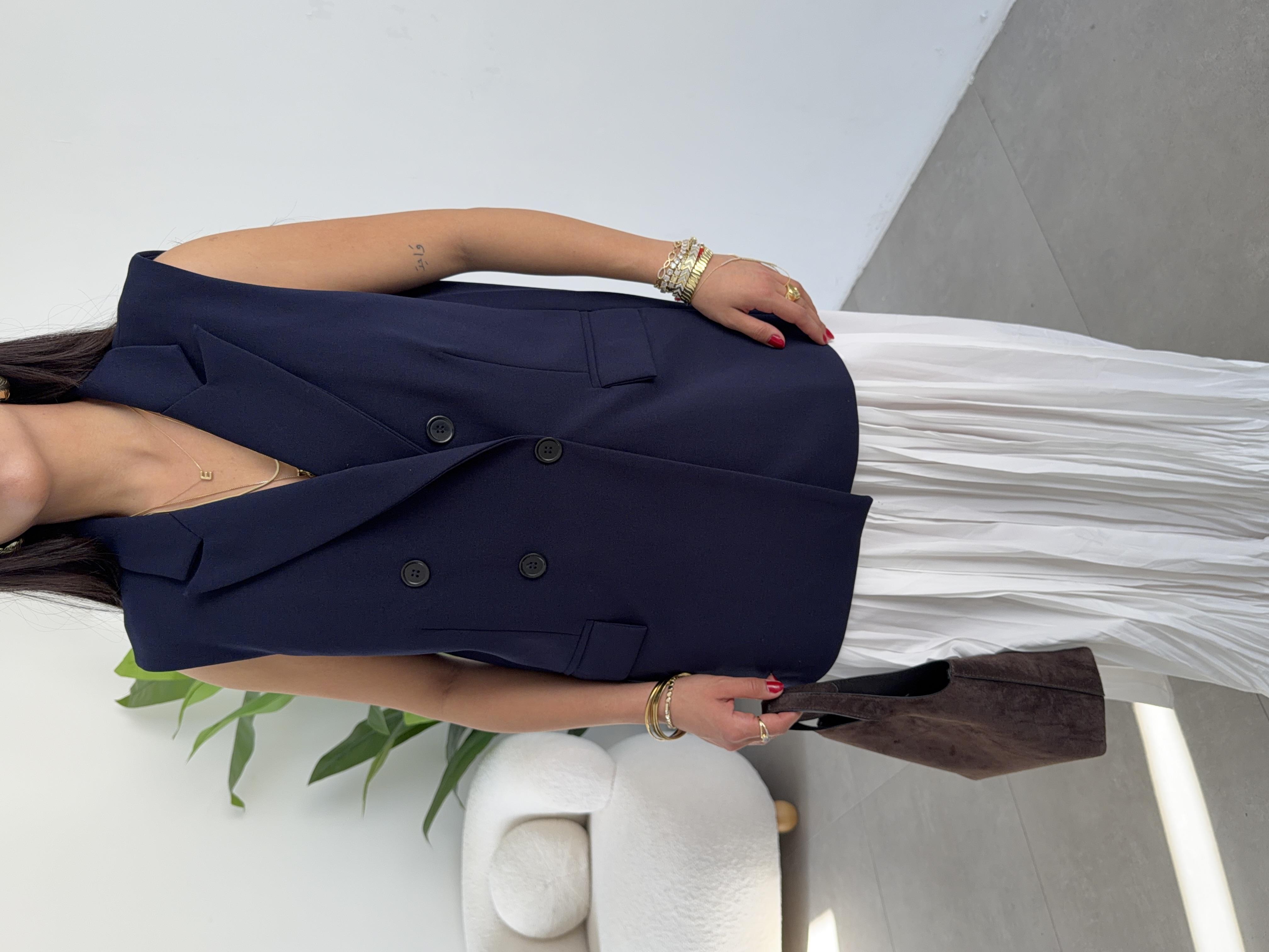 Lacivert Scuba Krep Cep Kapaklı Yelek