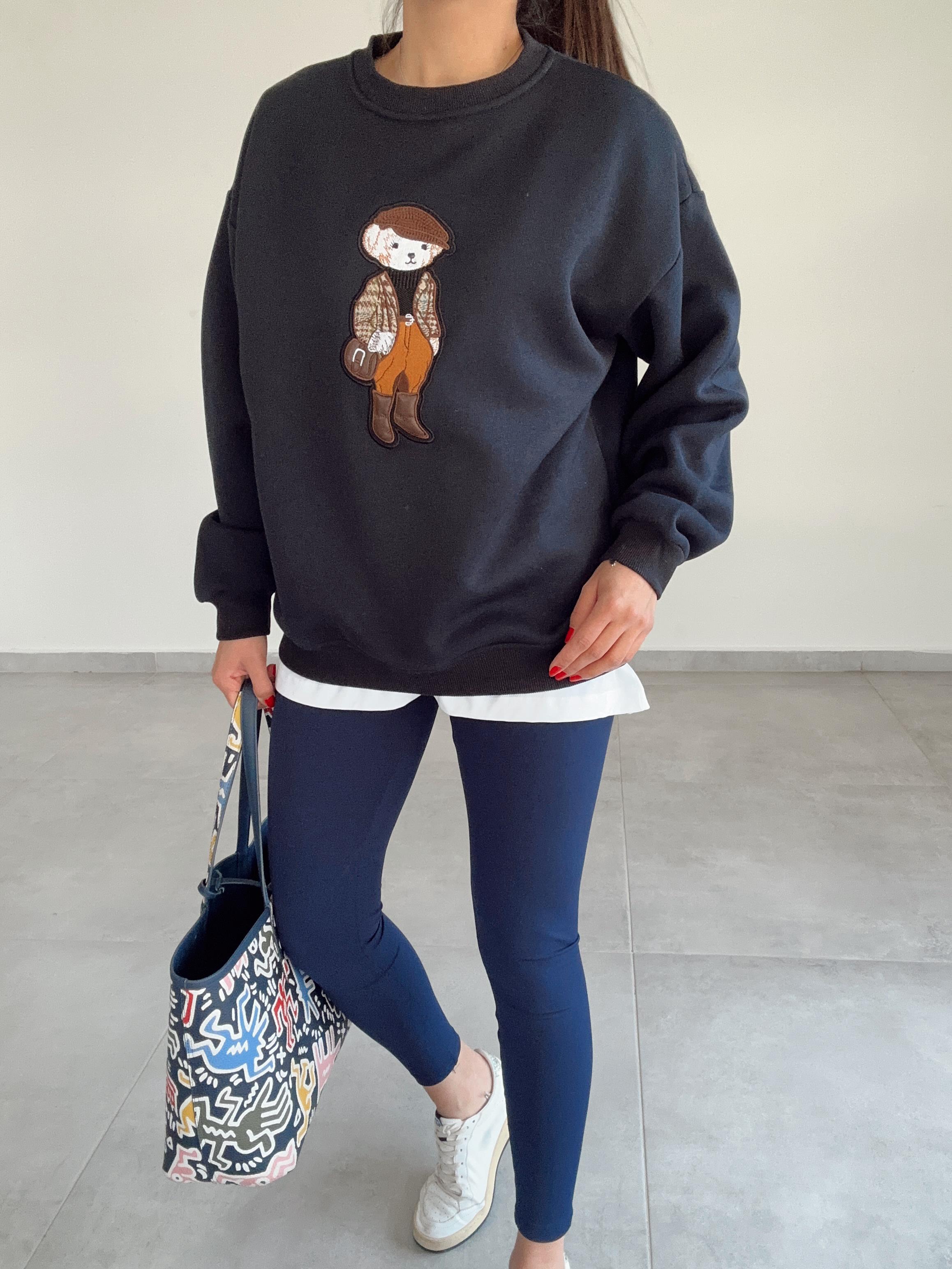 Lacivert Tedy Nakışlı Sweat