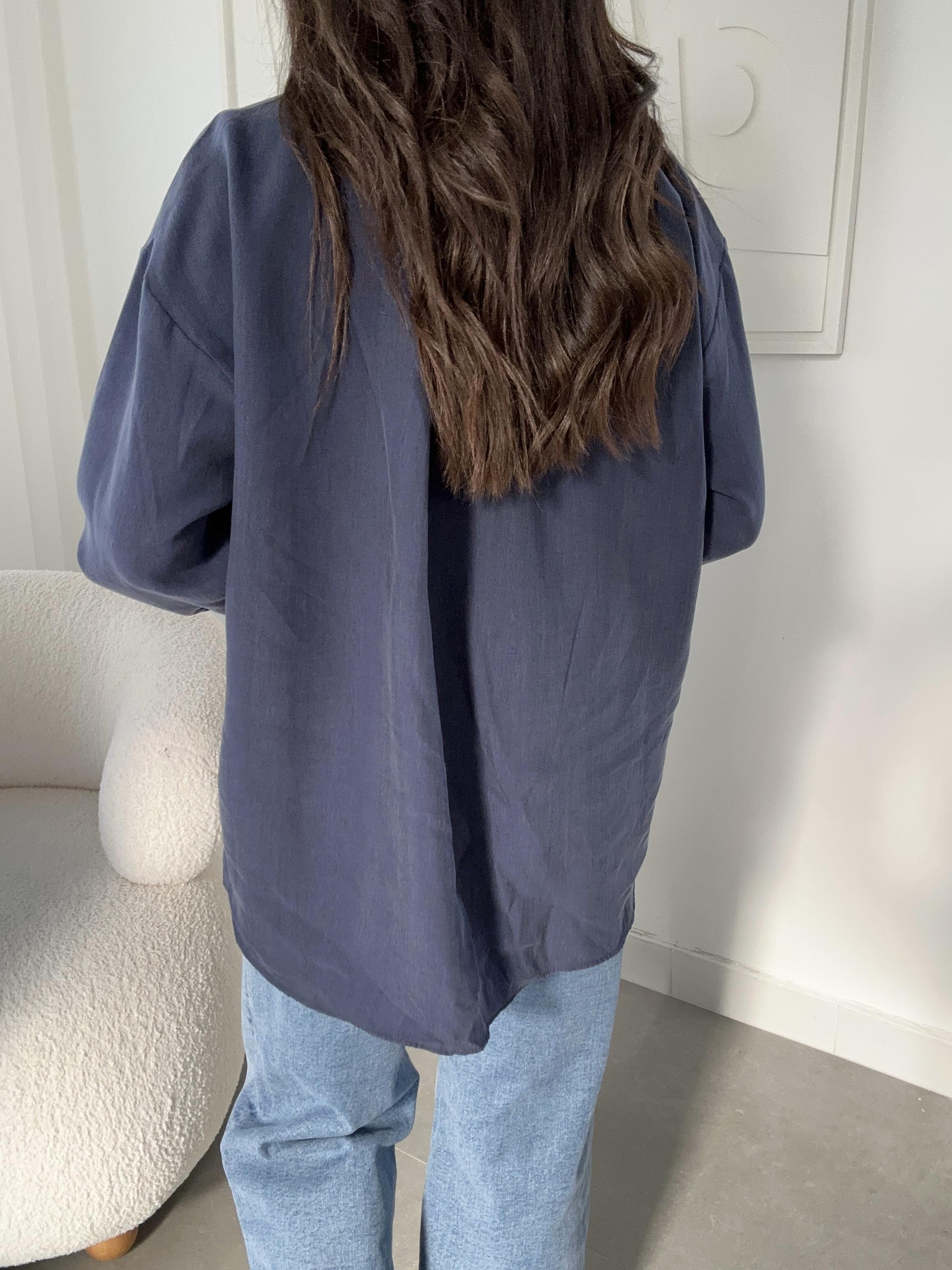 Lacivert Tek Cep Oversize Gömlek