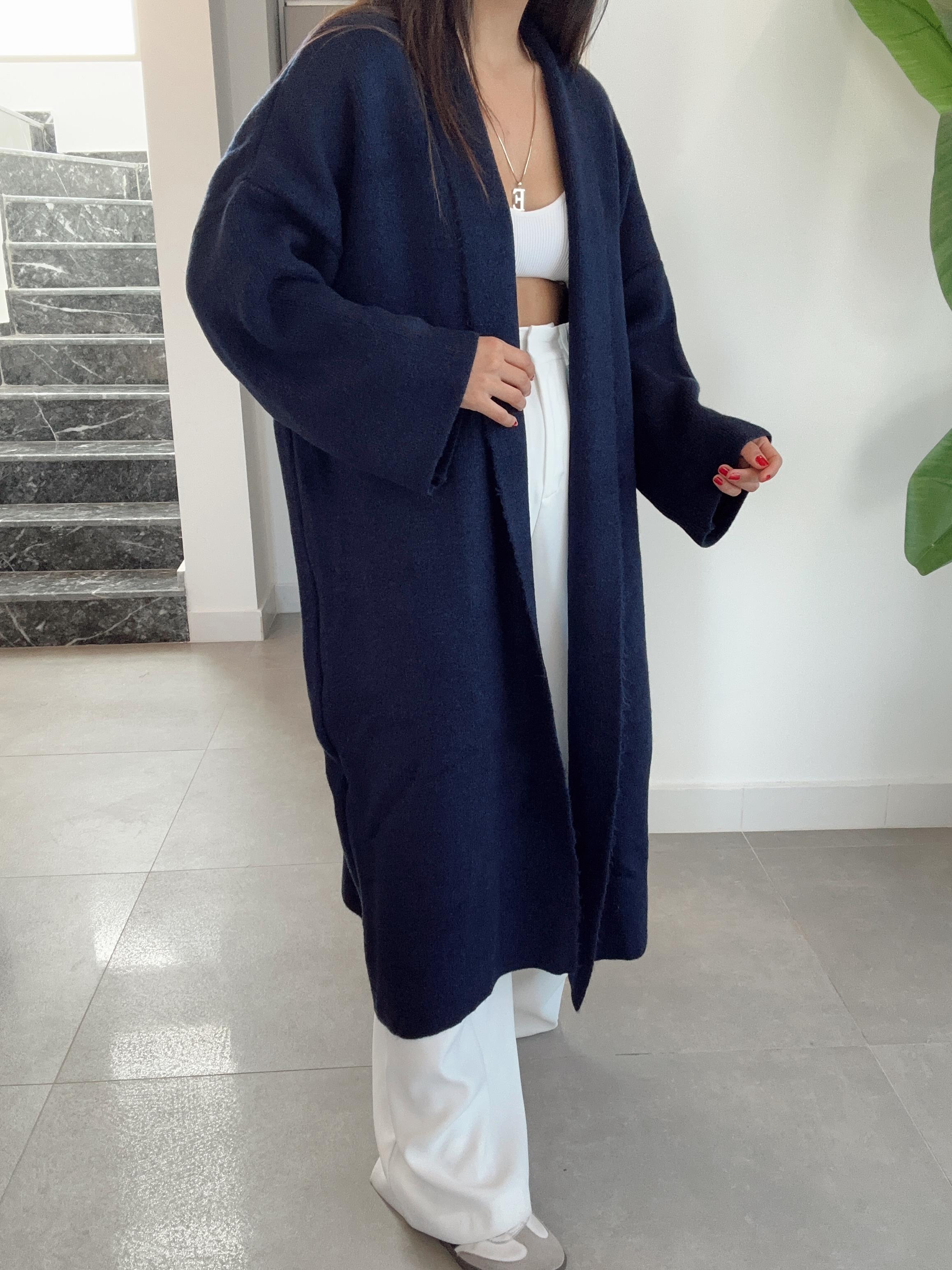 Lacivert Uzun Salaş Maxi Triko Hırka