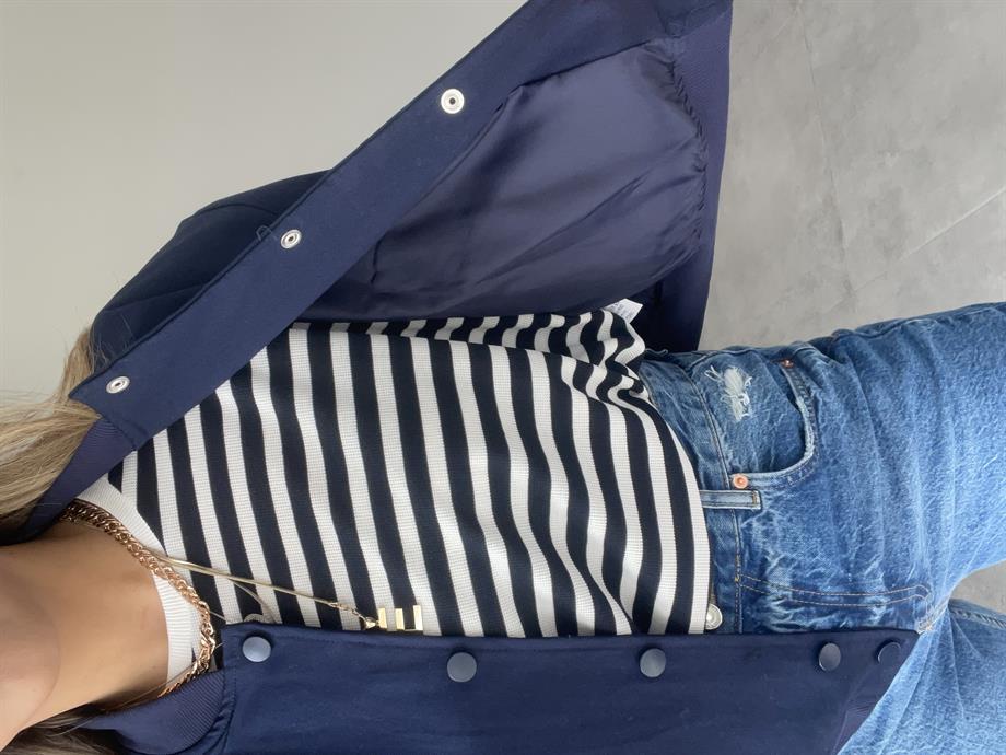 Lacivert Vatkalı Çıtçıt Düğmeli Bomber Ceket