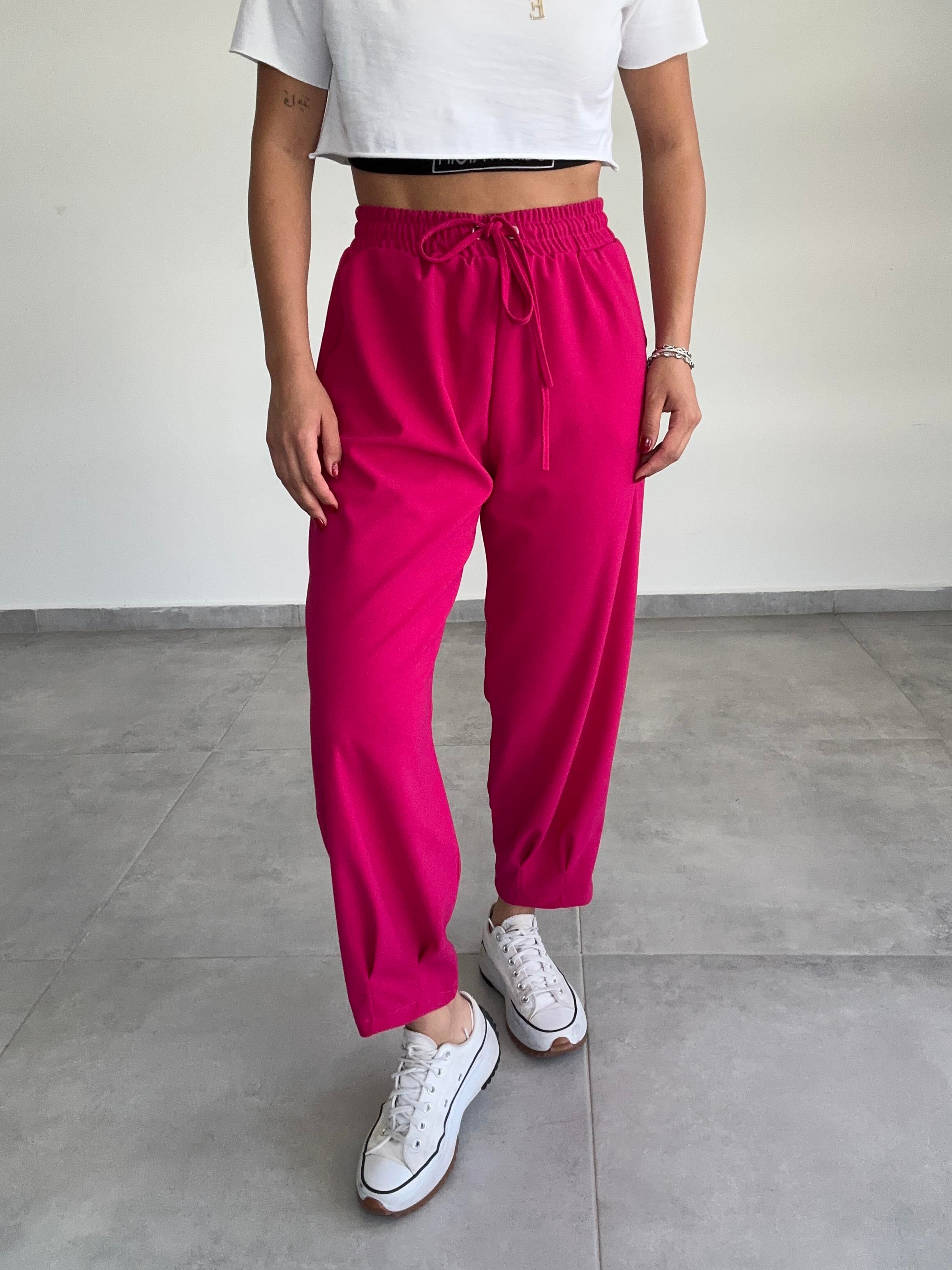 Lena Fuşya Paça Pileli Pantolon