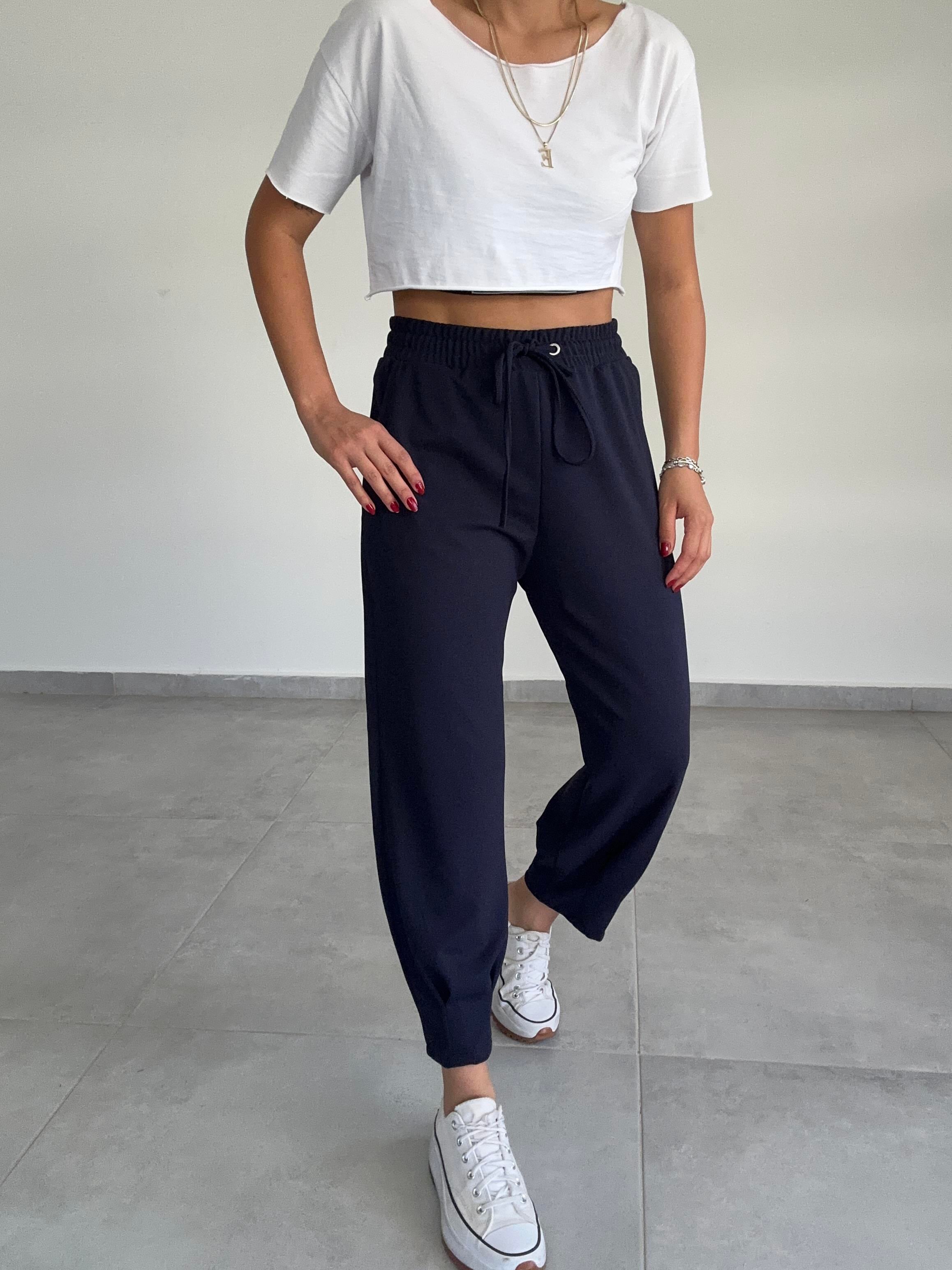 Lena Lacivert Paça Pileli Pantolon